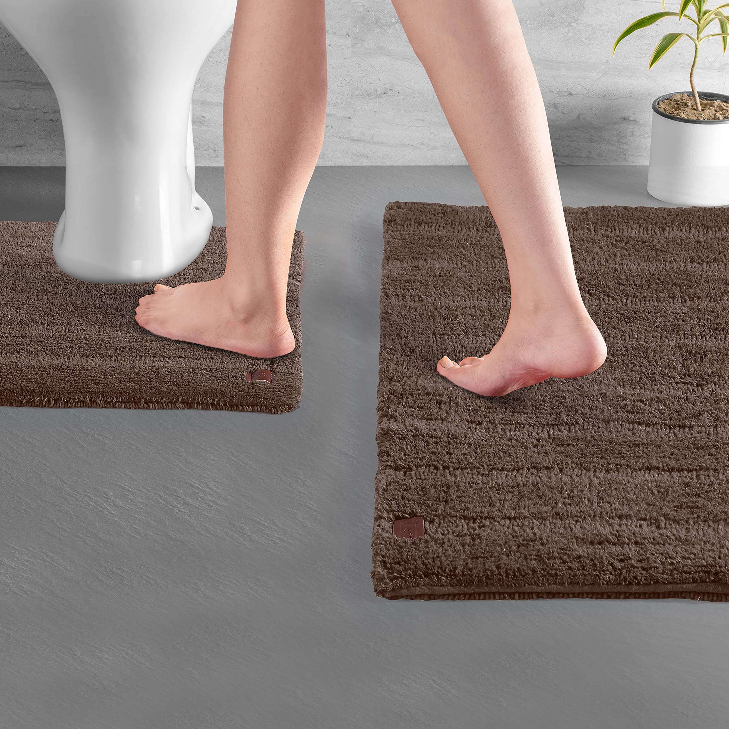 SPREAD SPAIN Cotton Mushy Reversible Bathmat 2700 GSM Super Absorbency 1 pc Luxury Bathmat and 1 pc Contour Bathmat 2 pc Set (50X80 CM + 50X50 CM Dark Brown) 3