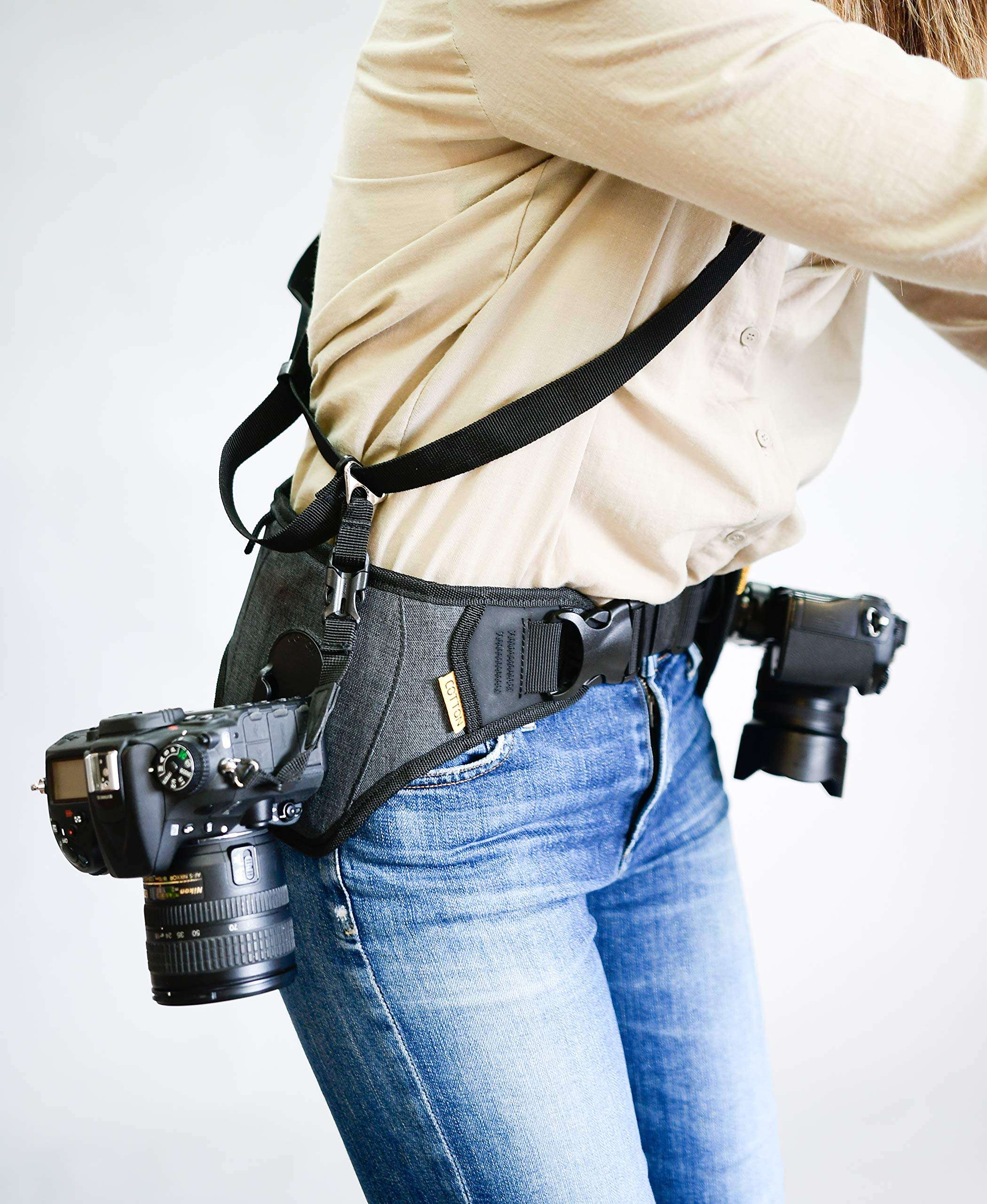 Cotton Carrier Slingbelt with Tether for One Camera. Camera Harness for Hiking and Traveling for Hands-Free Carrying 2