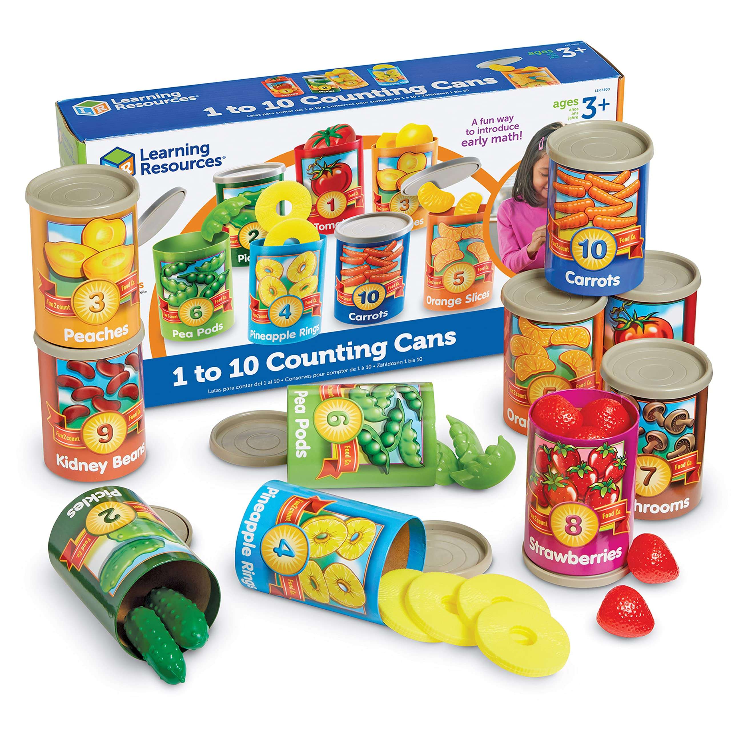 Learning Resources One To Ten Counting Cans - 65 Pieces, Ages 3+ Toddler Learning Toys, Preschool Pretend Play Toys, Supermarket Toys 1