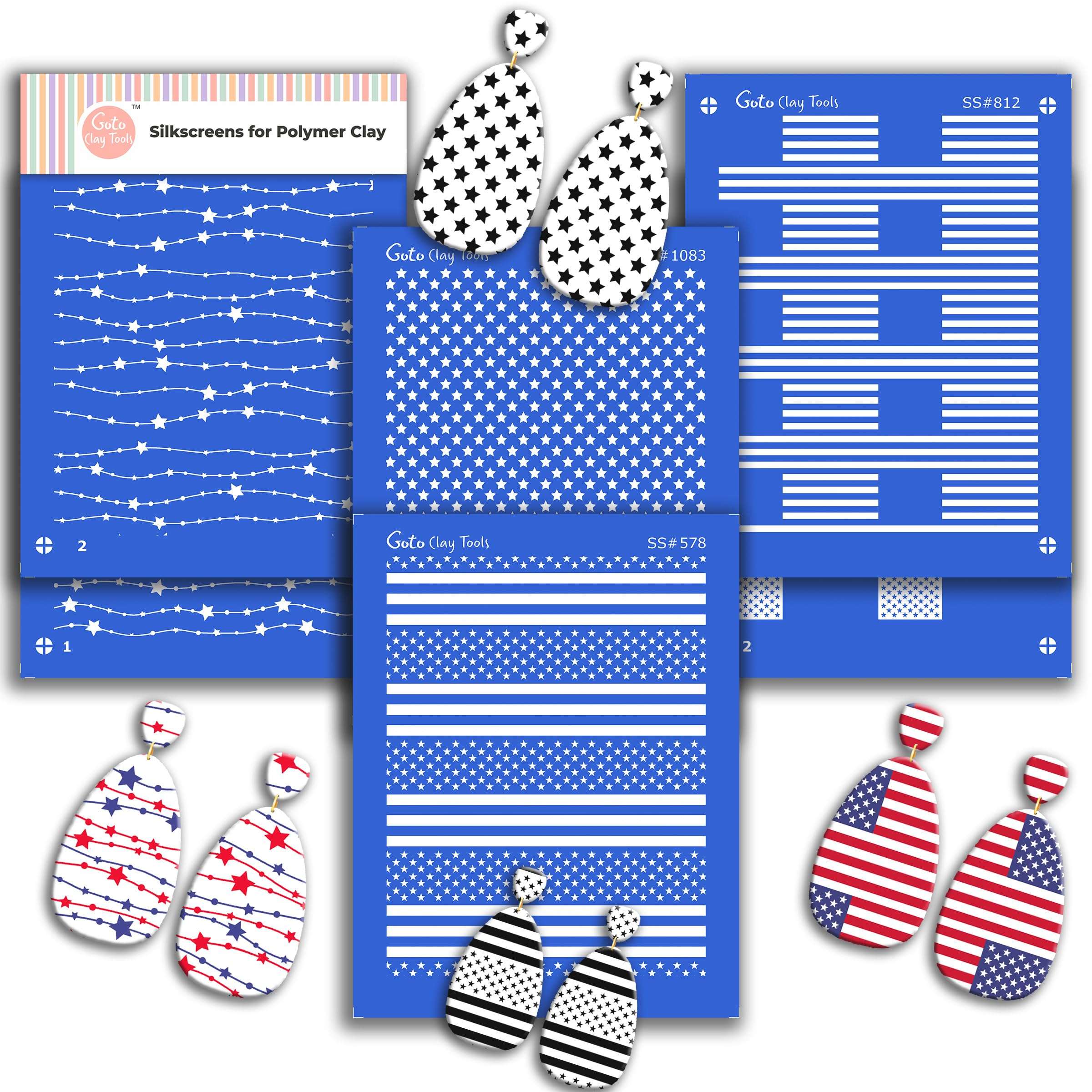 GOTO Clay Tools Multi Pattern Silk Screen Stencils for Polymer Clay, 3 PCS Polka dots Pattern Silkscreen for Polymer Clay Earring Making, Reusable Silk Screen Stencils SSCMB-2 1