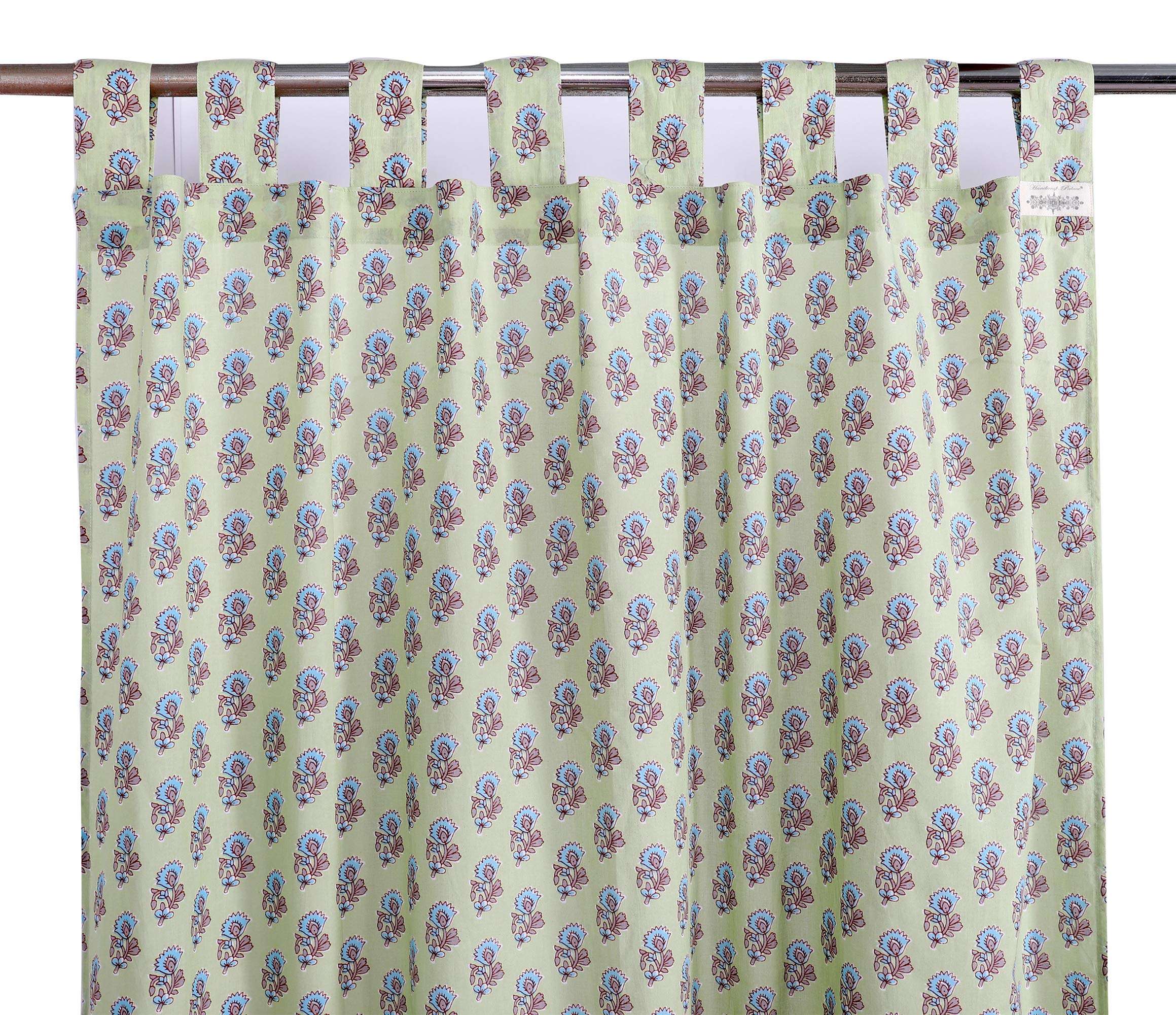 Ravaiyaa - Attitude is everything Hand Block Printed Cotton Parde Door Curtain Drapery Valance (Set of 2 Pcs) -7ft (Olive Green Turquoise Floral) 3