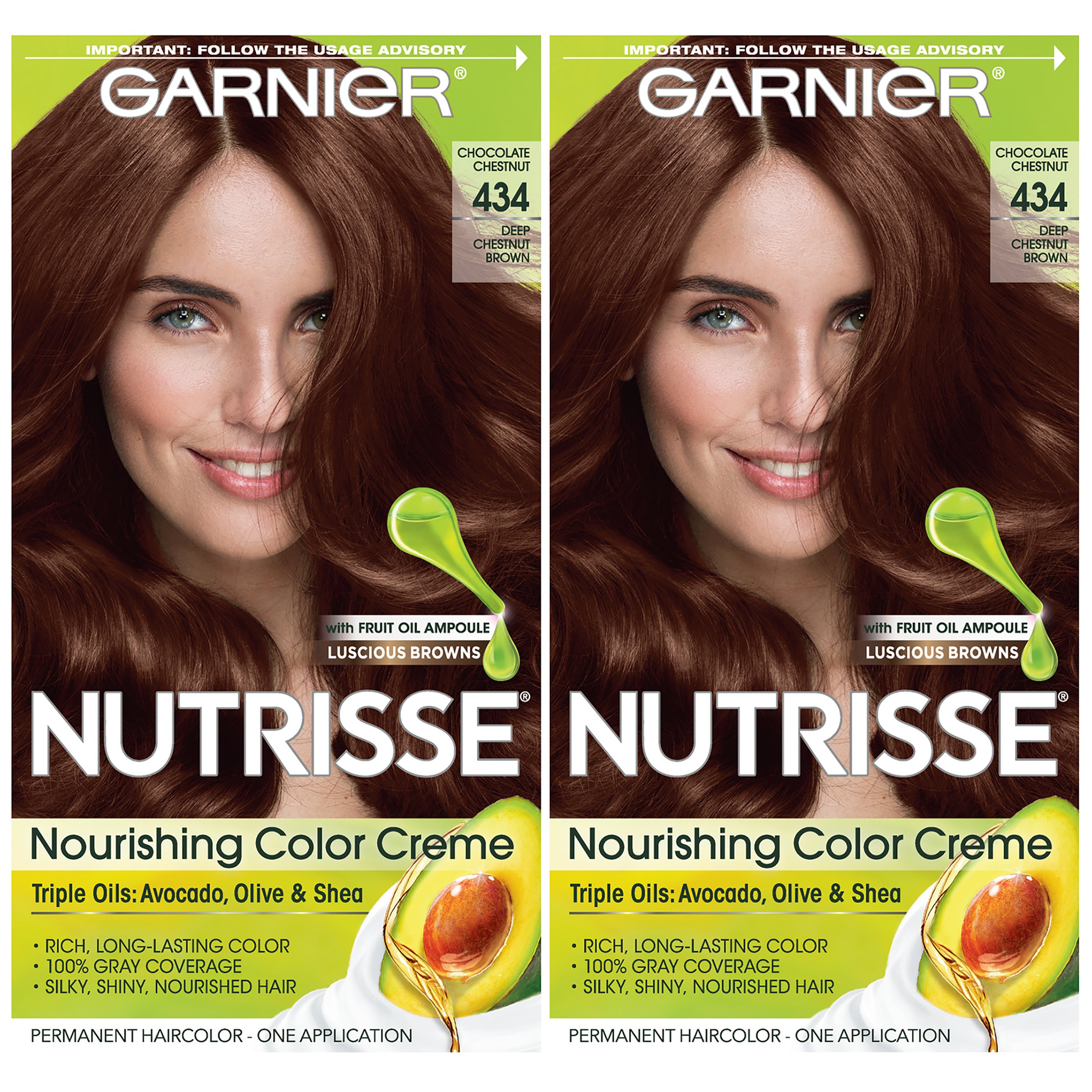 Garnier Hair Color Nutrisse Nourishing Creme, 434 Deep Chestnut Brown (Chocolate Chestnut), 2 Count