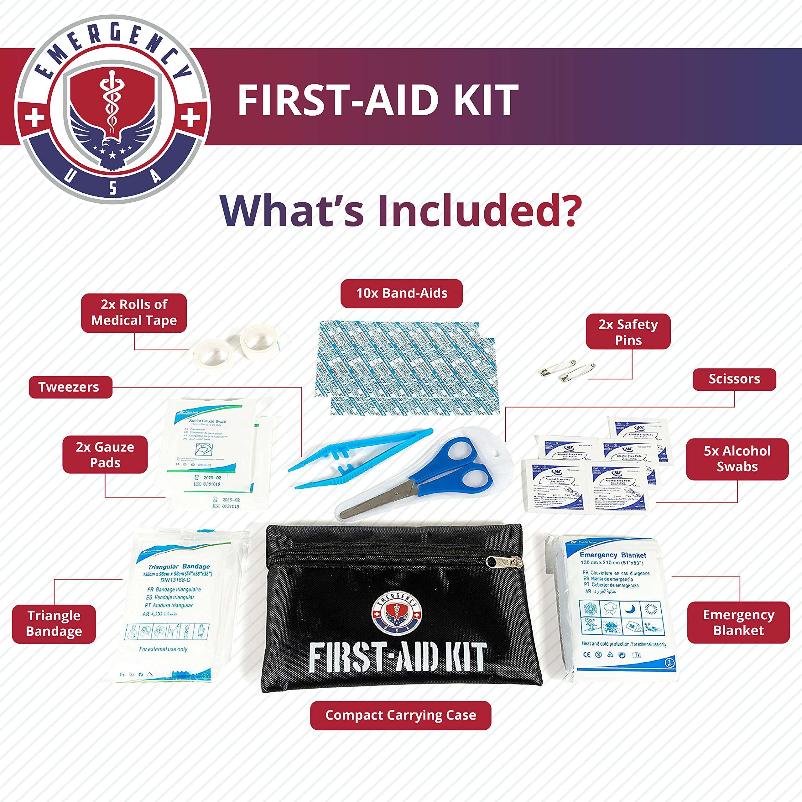 Roadside Car Emergency Kit - First Aid Set, Jumper Cables, Tow Strap, LED Flash Light, Rain Coat, Tire Pressure Gauge, Safety Vest and More (Black) 4