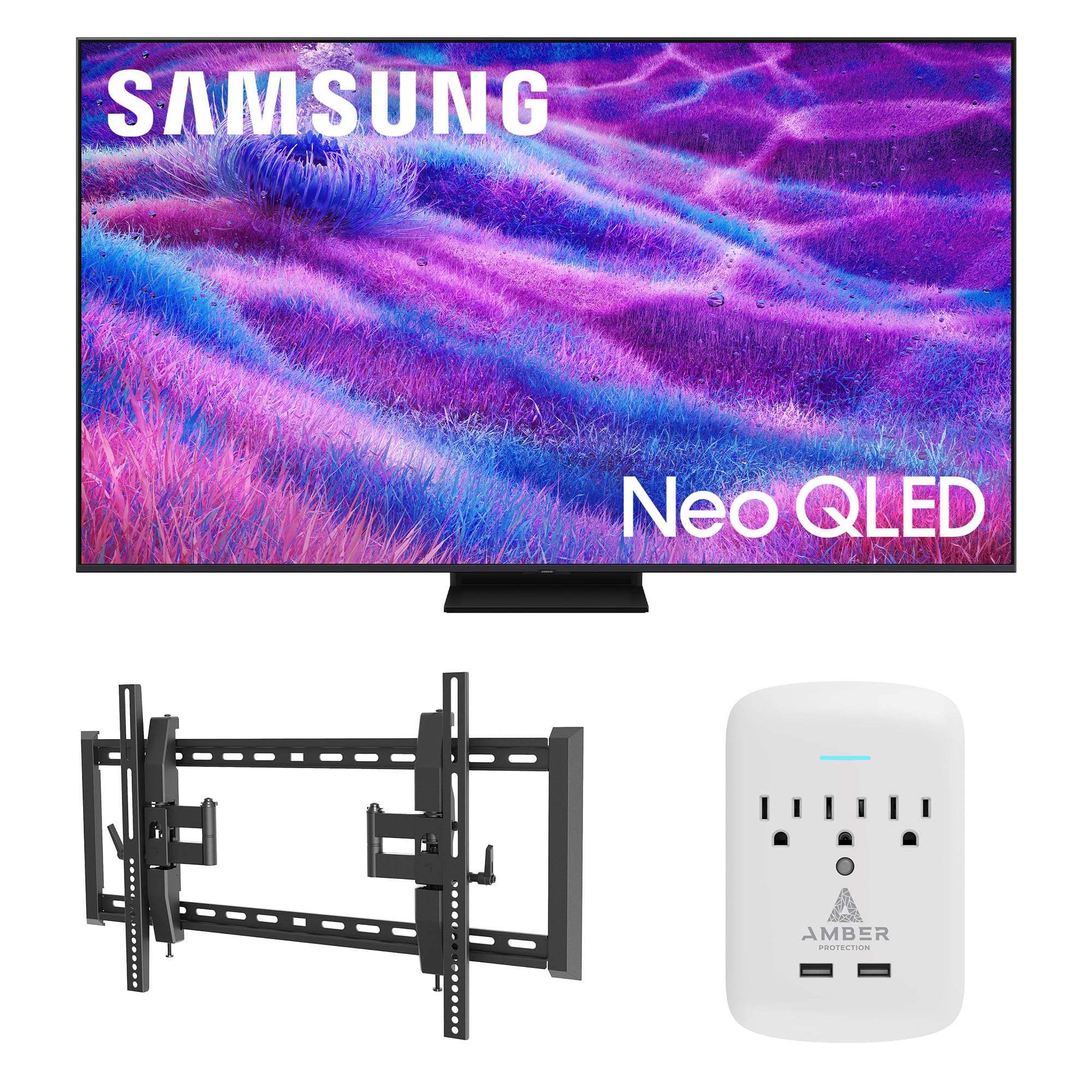 Samsung QN55QN80FAFXZA 55 Inch Neo QLED QN80F Series Supreme UHD 4K TV with a Walts TILT-EXTENSION-37-90 Tilt Mount and Amber Protection 3-Outlet-Surge Surge Protector (2025)