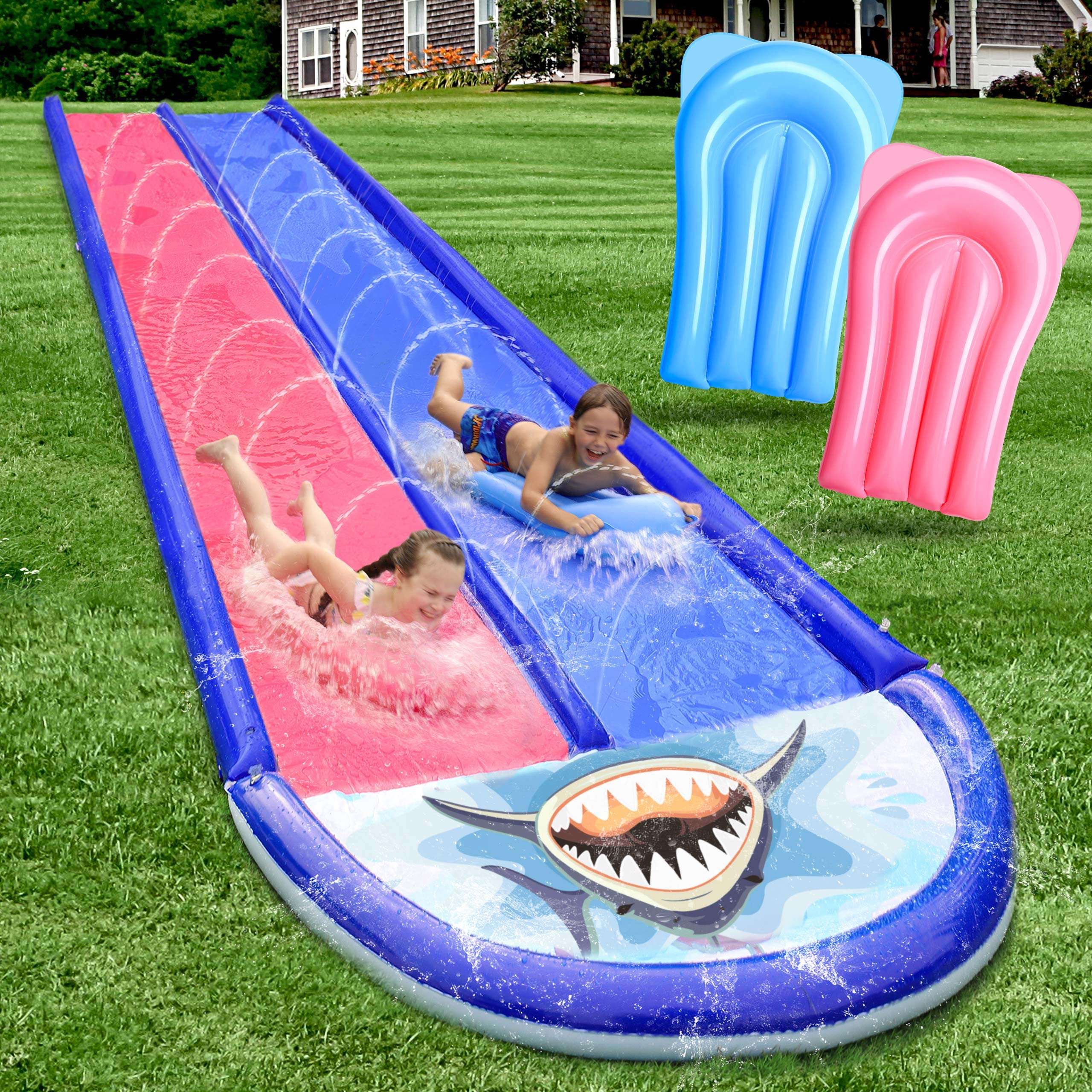 AnanBros Slip and Slide Heavy Duty Inflatable Lawn Water Slide with 2 Bodyboards, 20x6ft 10lb Summer Toy with Sprinkler, Sports Outdoor Garden Backyard Water Play Toys Kids Family Games 1