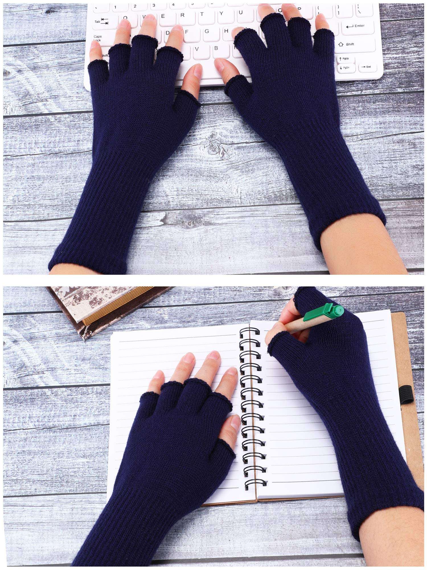 2 Pairs Unisex Fingerless Gloves Half Finger Stretchy Knit Gloves Lengthen Wrist Mittens Winter Warm Gloves 5