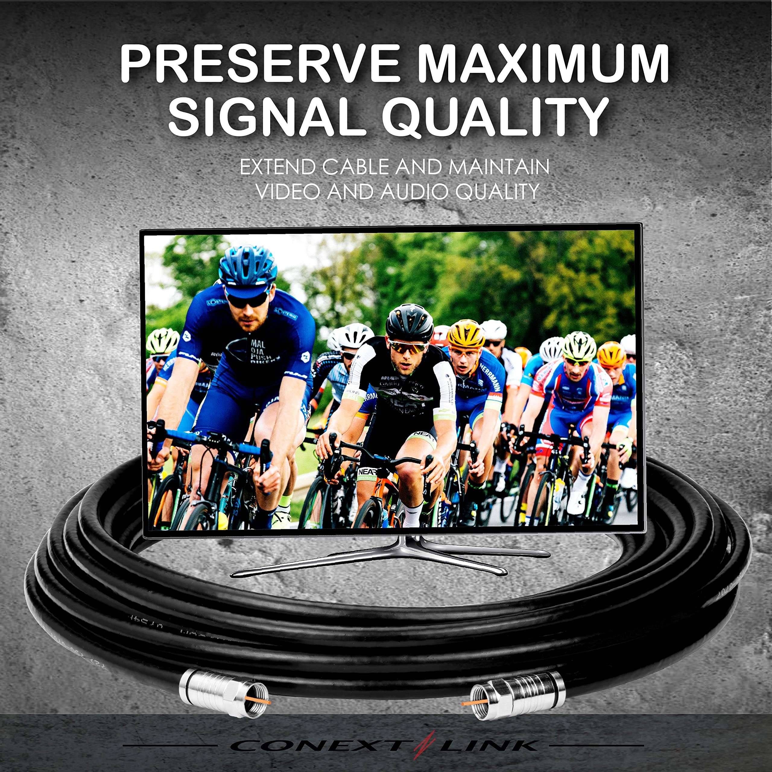 RG6 Quad Shield Coaxial Cable F Connector 18 AWG 3GHZ 75 Ohm Sat TV (2FT, Black) 3