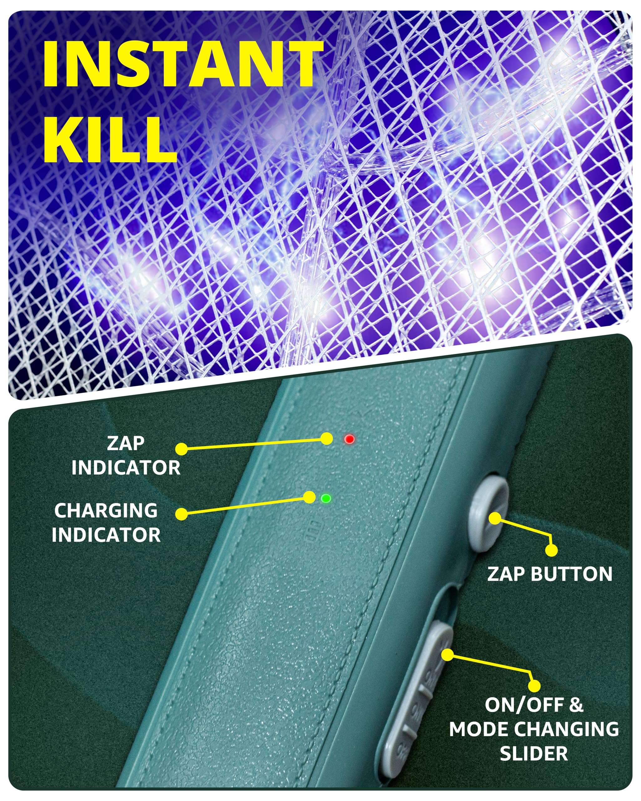 Weird Wolf 2 in 1 Mosquito Killer Racket with UV Light | Manual & Auto Kill Modes | Rechargeable Lithium Battery | Type-C USB Charging | Electric Mosquito Bat with Base Stand | 6 Months Warranty 3