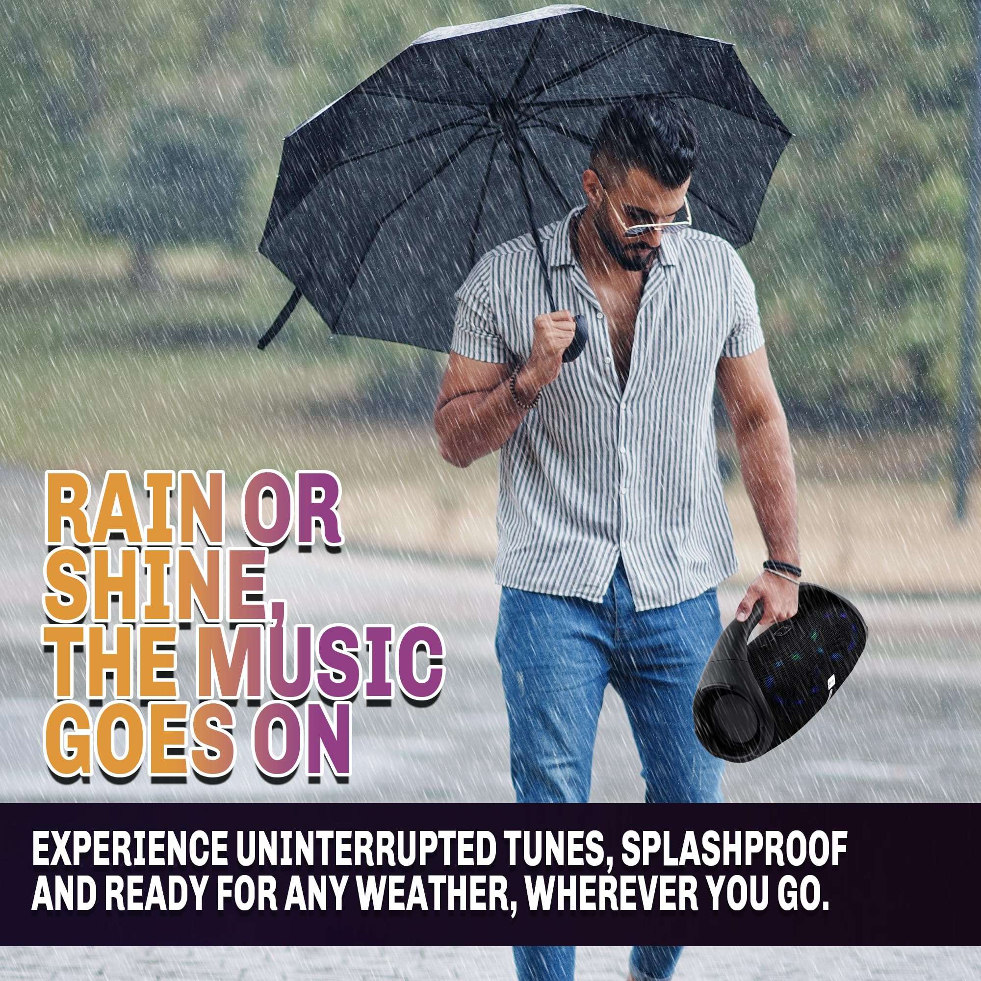 SANTANA BY CARLOS SANTANA Bluetooth Speaker- Dynamic LED Speaker with 24 Hours Playtime, IPX5 Waterproof, Impact Resistant, Integrated Controls, Pairable for Rock Solid Sound | Fuerza | Black 3