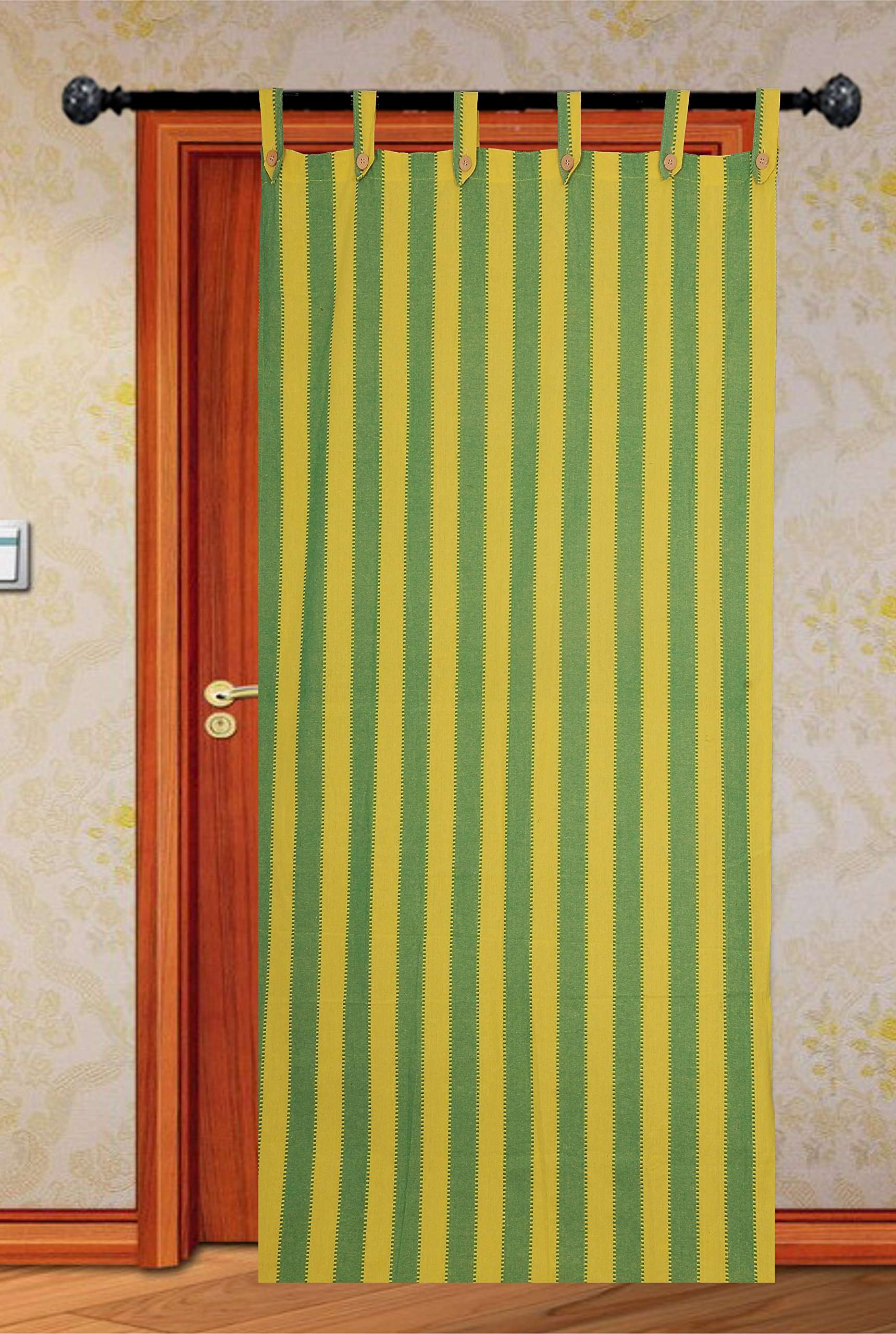 New Ladies Zone Green Yellow Strip Loop Windew Curtains setof 2 pc 4X5 FEET 4