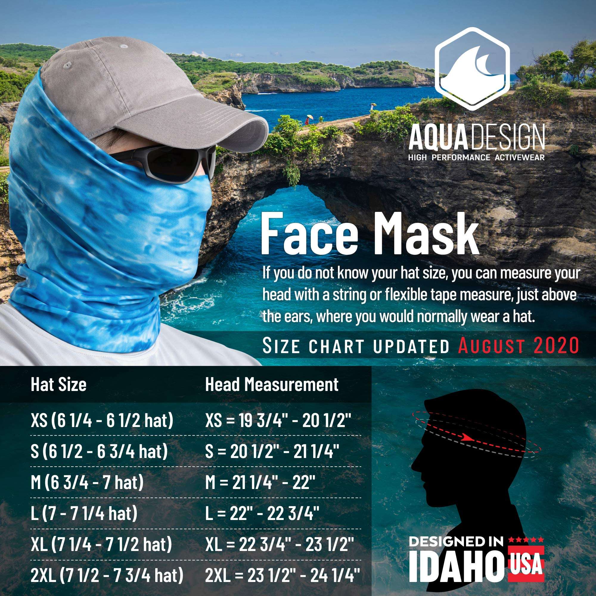 Aqua Design Fishing Sun Mask Camo Multipurpose Face Wind Sun Protection Head Tube Sizes Youth to Adult XL Fishing Hunting Gaiter,Pacific Sand,Large 6