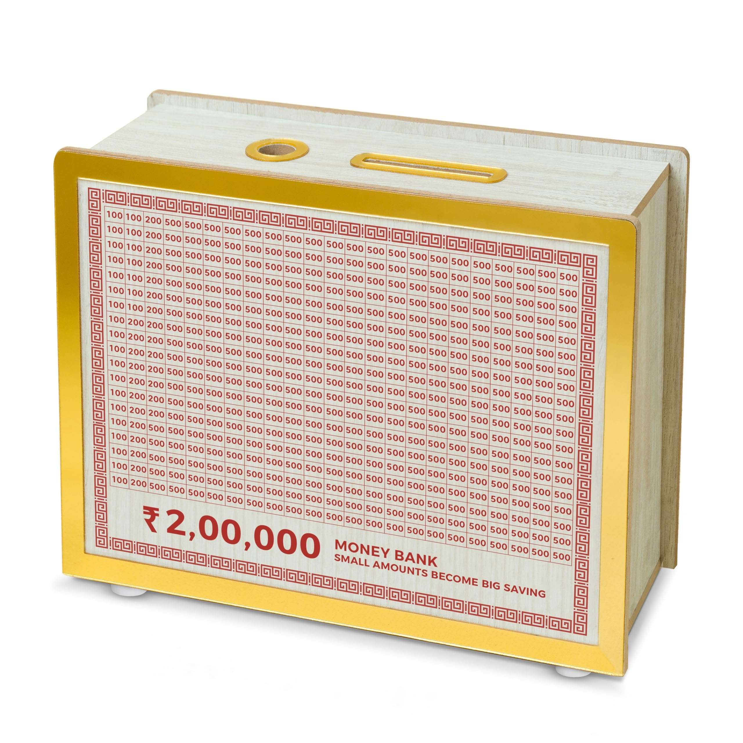 Bmado Wooden Money Bank | Laminated Secure Saver Box | Secure Your Money from Mold | Writable with Any Pen | 2 Lakh Savings Piggy Bank for Kids & Adults 1