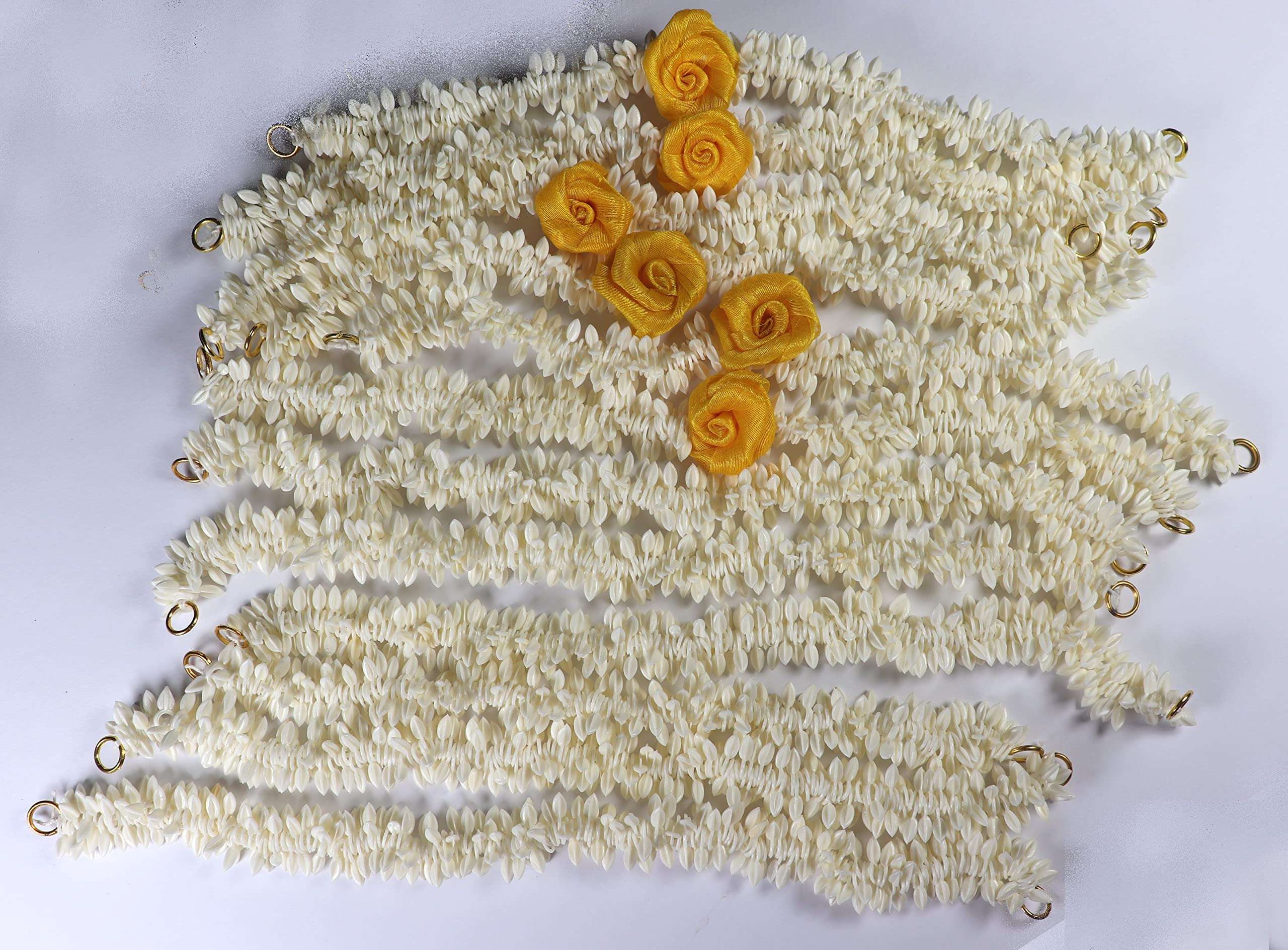 Pretty Charming Gajra/Jasmine Garland Mala with Real Jasmine fragrance for women, used as hair accessories set of 12, 6 yellow flower and 6 white, with a surprise freebie 4