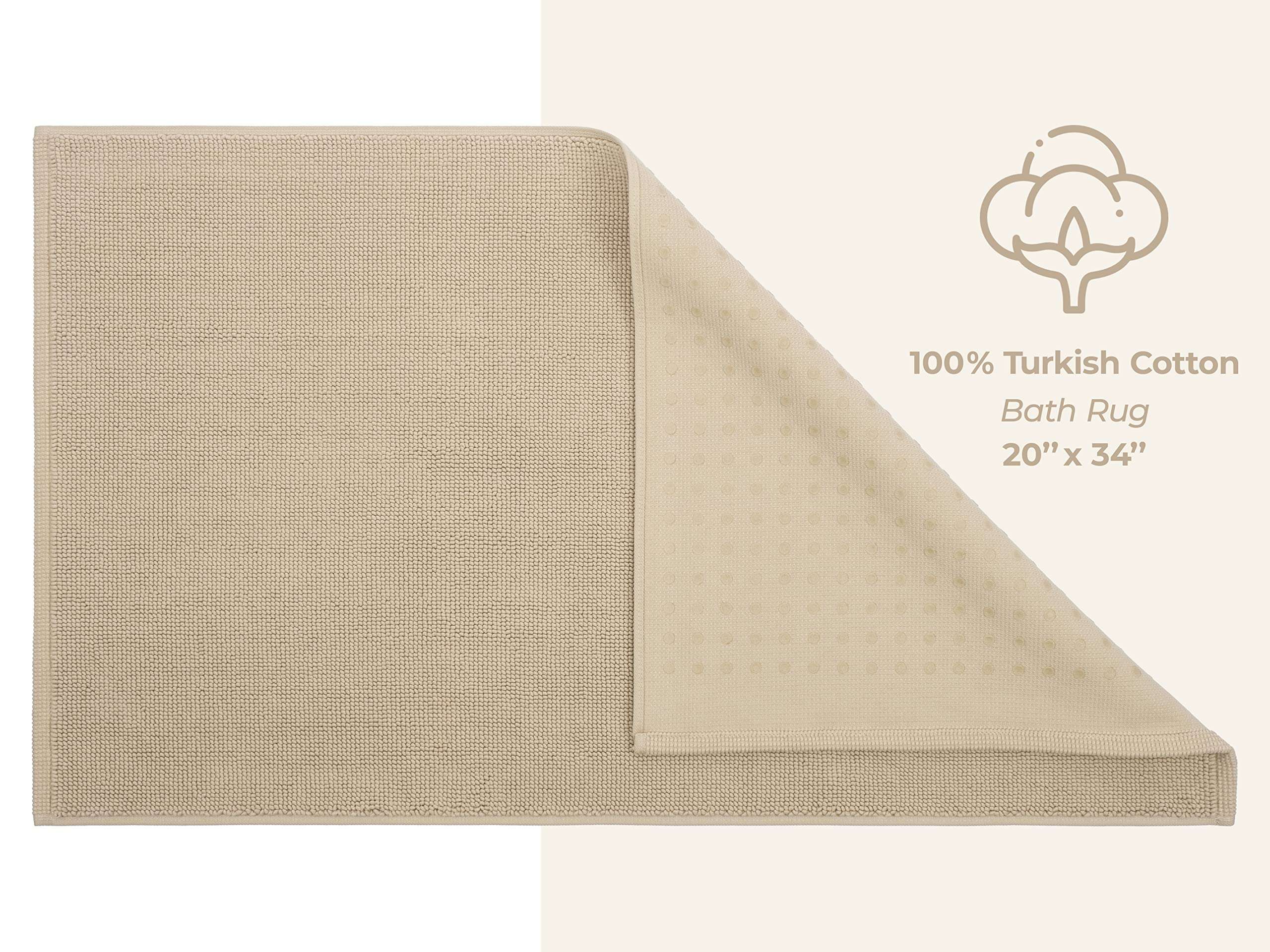 American Soft Linen Bath Rug, 20 in 34 in 100% Cotton Bath Mats Rugs for Bathroom, Non Slip Washable Shaggy Form Area Rugs, Beige Bath Rug 6