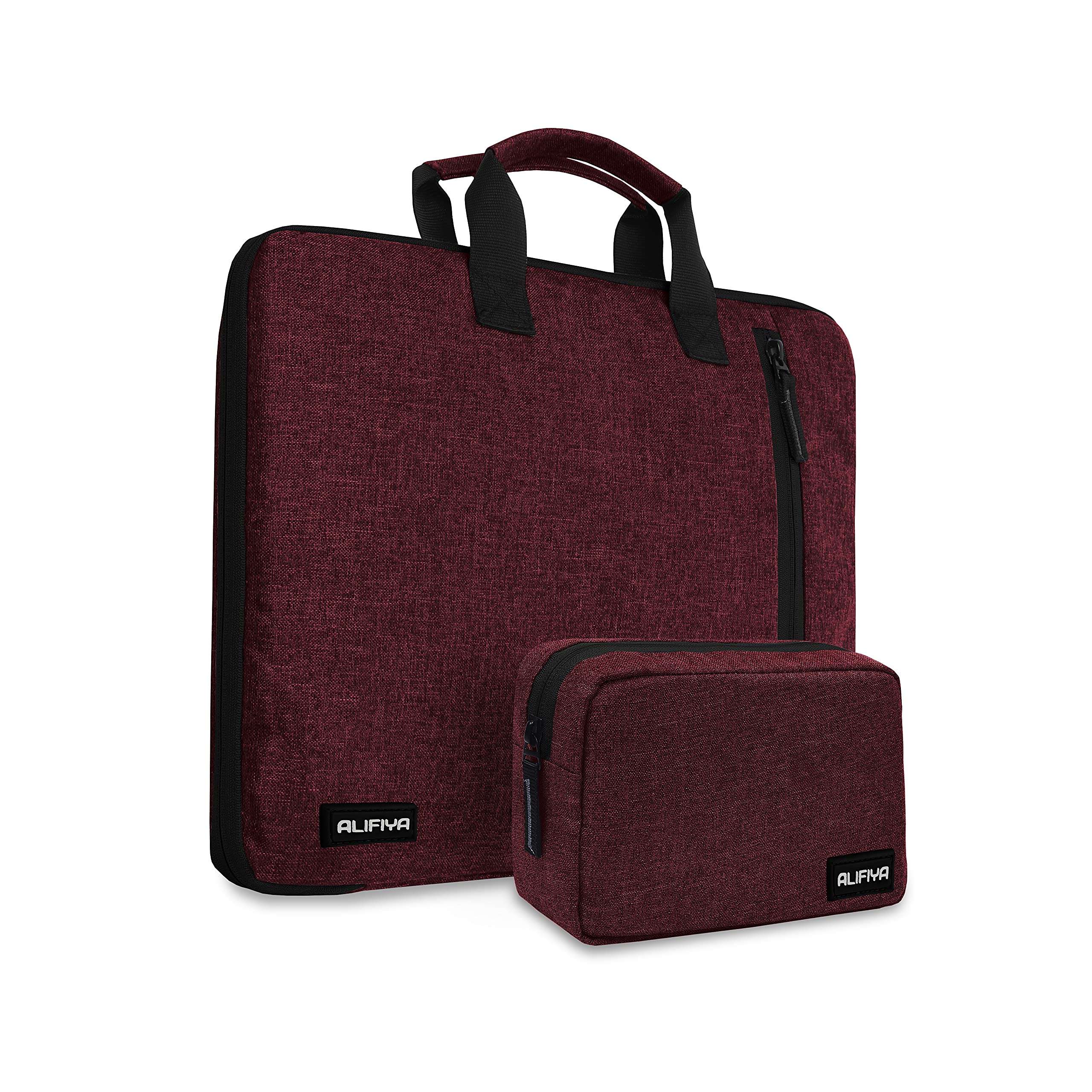 Alifiya Polyester Laptop Sleeve Cover Bag 15.6 Inch with Charger Pouch for MacBook / Lenovo / Dell / Surface Pro / Asus / HP (Maroon_L22, 180 Degree Opening) 1