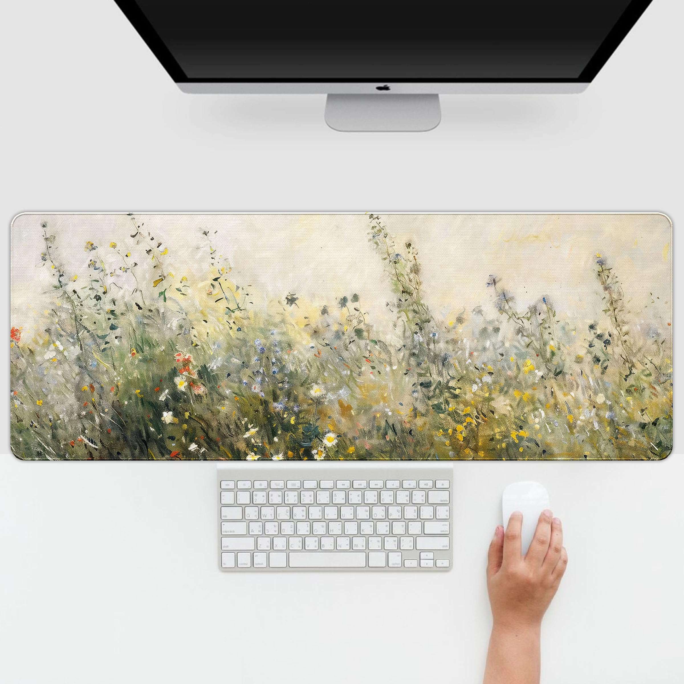 Yellow Wildflower Large Mouse Pads for Desk Accessorie,Retro Flroal Desk Mat,Office Supplies for Women 31.5x11.8 in 1