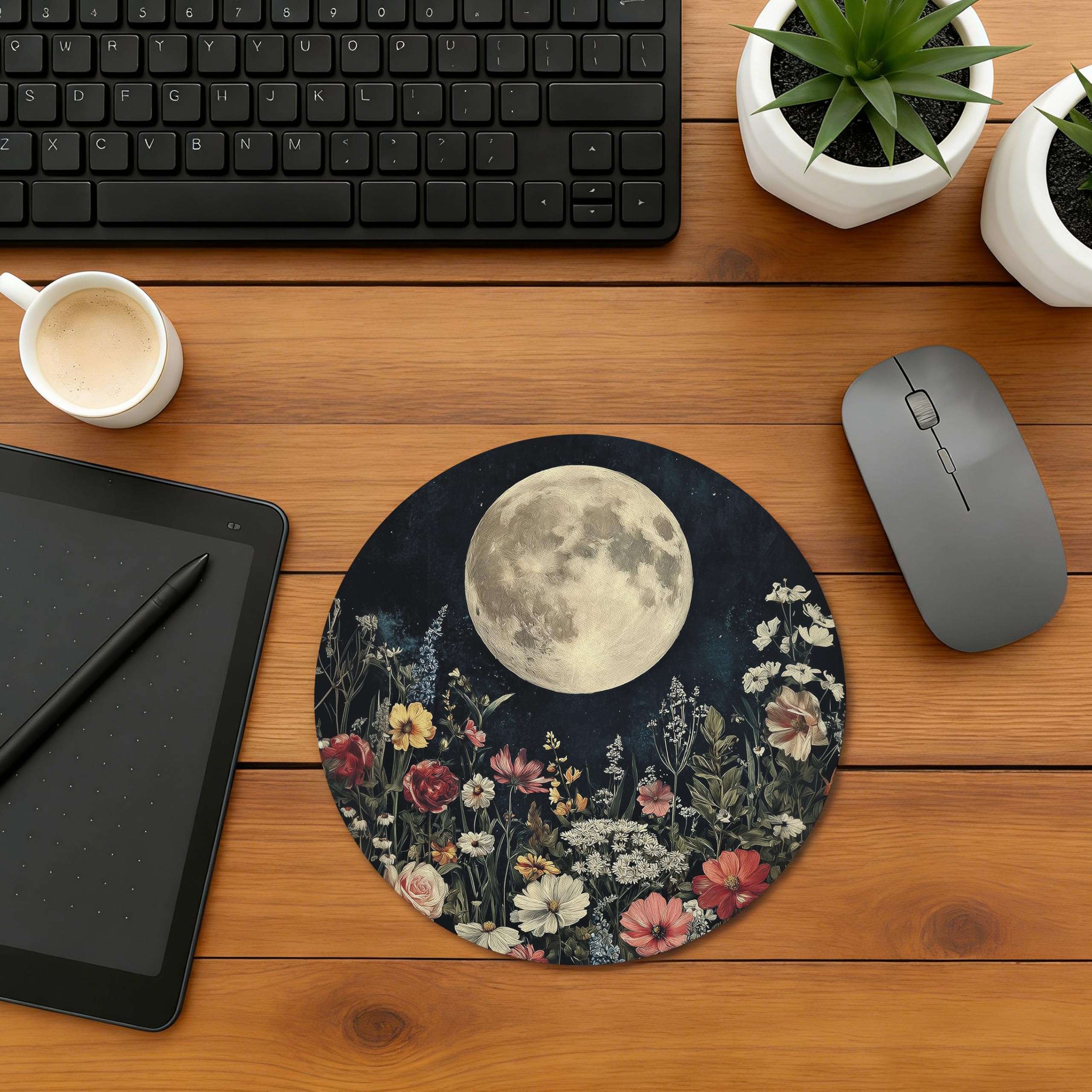 WOOGCHEIR Vintage William Morris Moon Floral Round Mousepad,Aesthetic Mouse Pad, Boho Floral Office Decor for Women Desk Accessories Retro Flowers Mousepad,Aesthetic Office Supplies,7.9x7.9 Inch 5