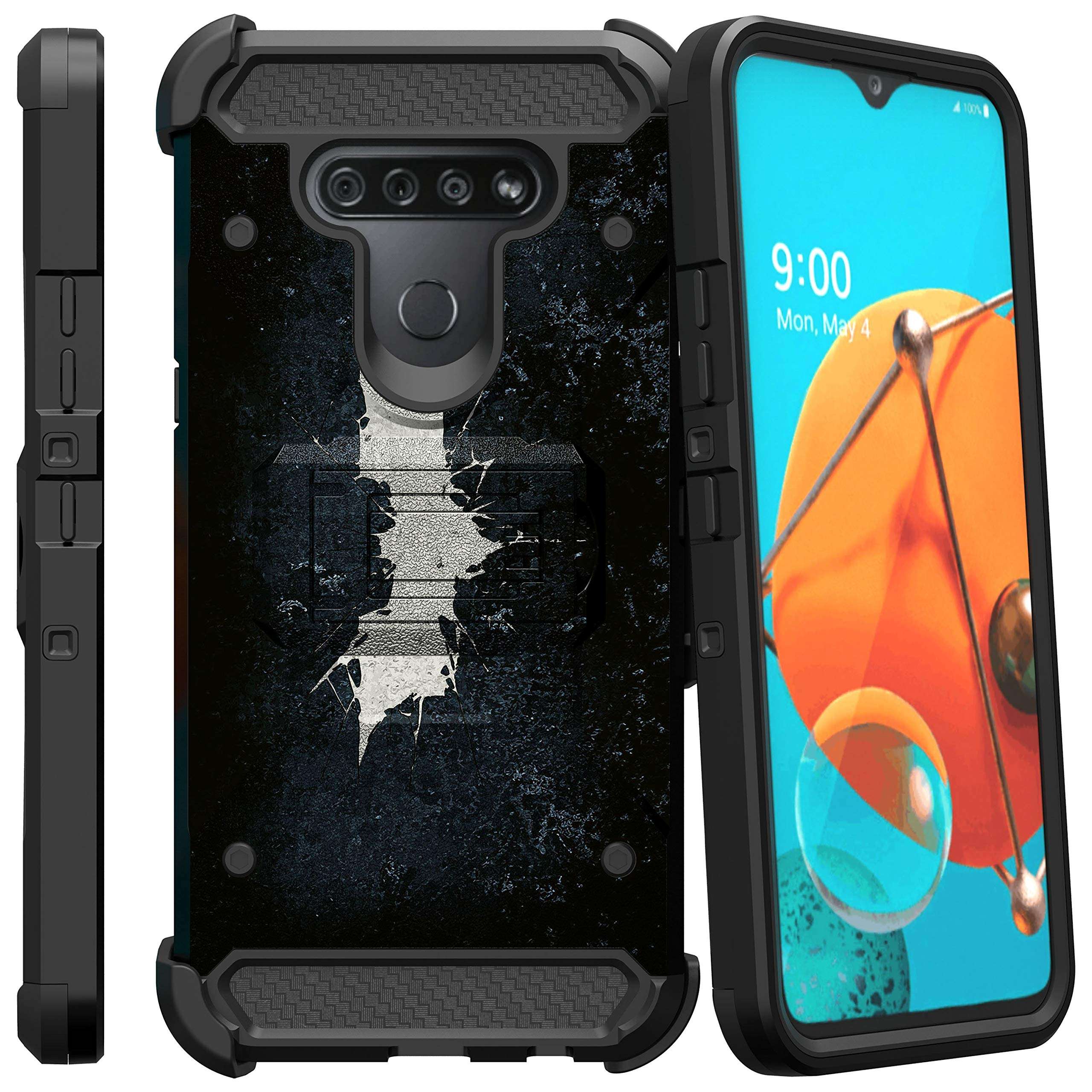 TurtleArmor | Compatible with LG K51 Case | LG Q51 Case | LG Reflect Case [Armor Pro] Full Body Protection Armor Hybrid Kickstand Rugged Cover Holster Belt Clip Case - Bat Signal 2