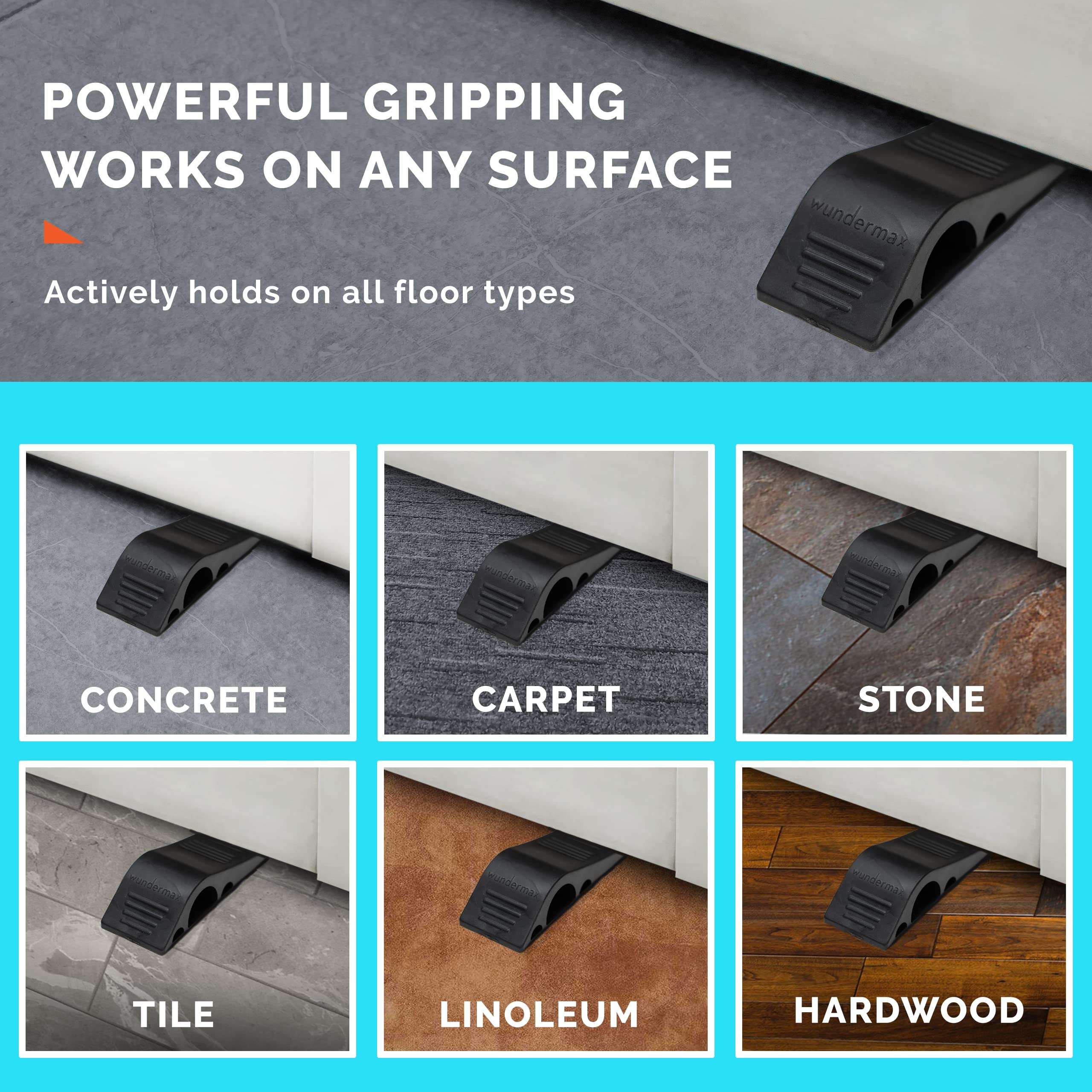 Wundermax Door Stoppers - Pack of 3 Rubber Door Wedge for Carpet, Hardwood, Concrete and Tile - Home Improvement Accessories - Gray 2