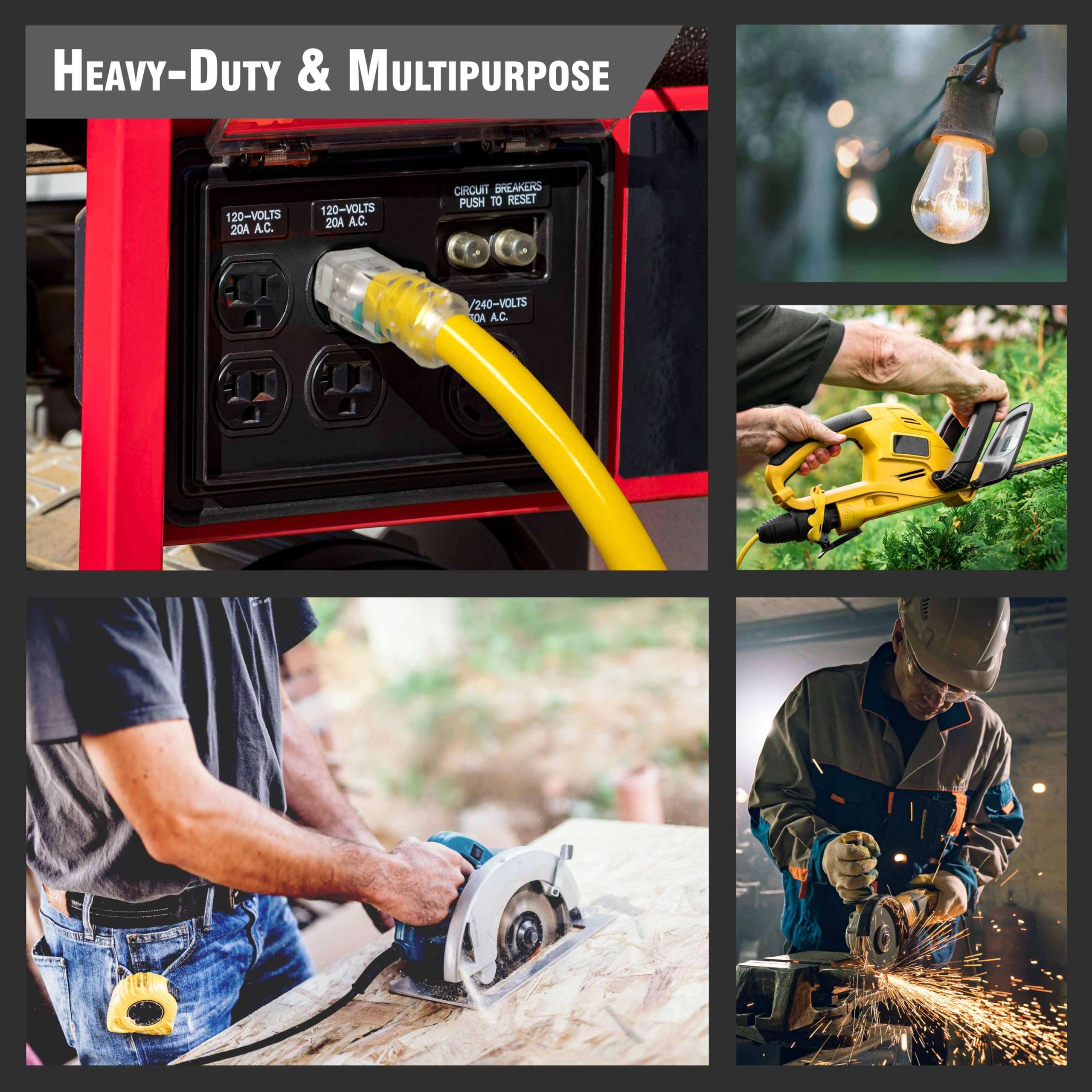 50 ft - 12 Gauge Heavy Duty Extension Cord - Lighted SJTW - Indoor/Outdoor Extension Cord by Watt's Wire - 50' 12-Gauge Grounded 15 Amp Extension Cord 5