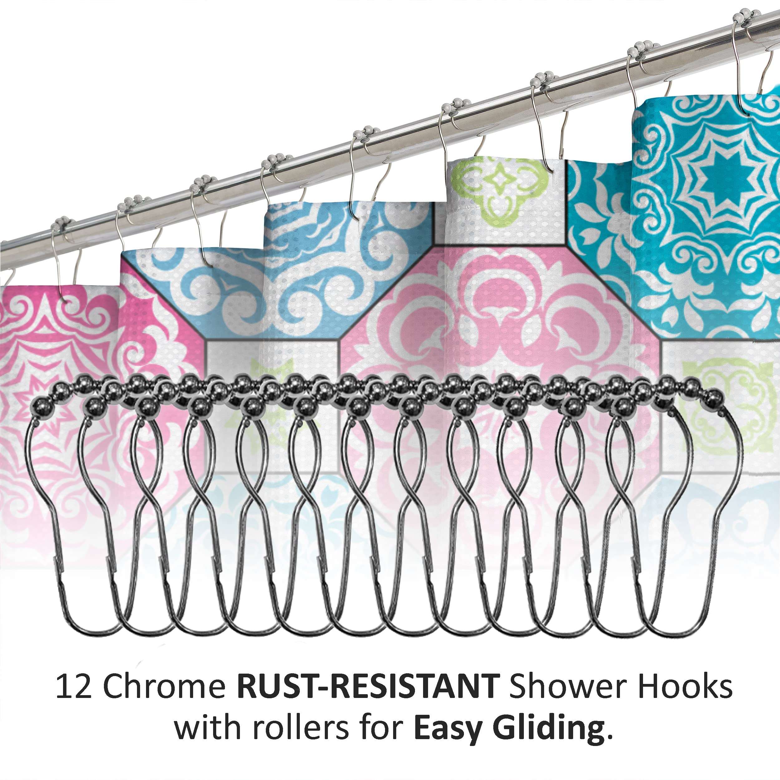 Creative Home Ideas 15-Piece Bathroom Shower Curtain Set, 72"x72", Elsa Light Grey/White 6