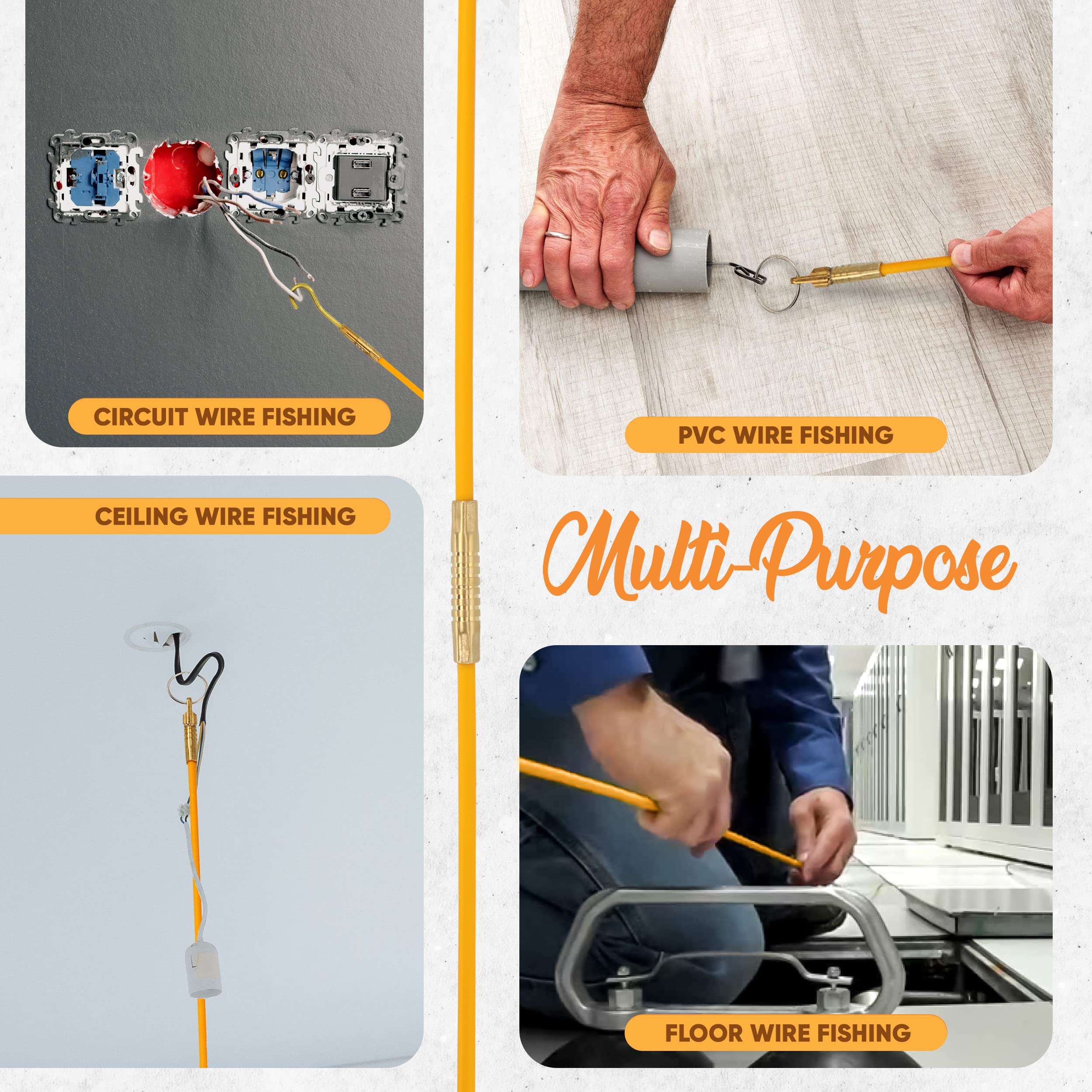 33' Fiberglass Fish Tape Wire Puller - Flexible Wire Puller Electrical Fish Rod to Fish Wire Through Wall, Pull/Push Pole for Cable Fishing Tools - by Ram-Pro 4