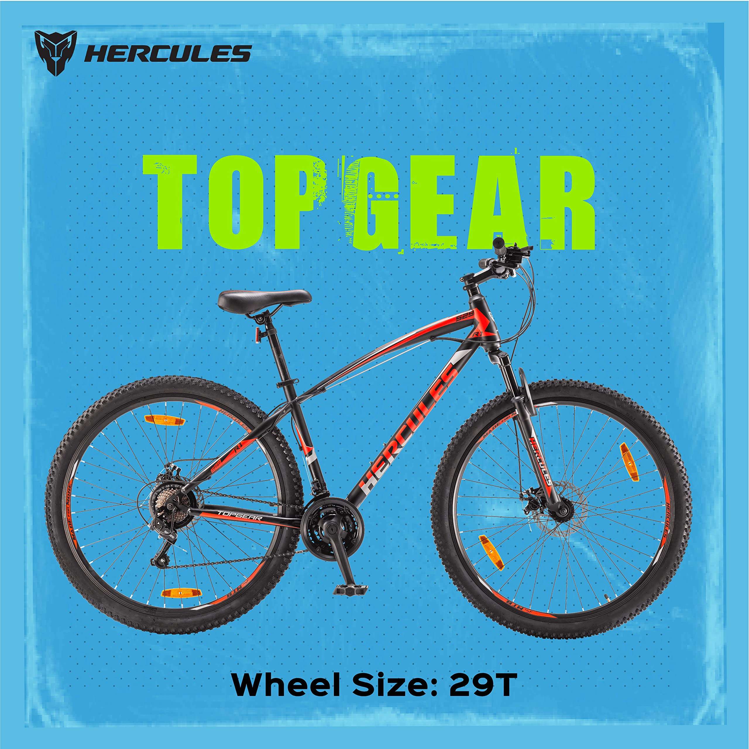 Hercules TOP GEAR-S29 R1 Mountain Cycle with Shimano Gears| Speed Bike with Front Suspension, Dual Disc Brake Bicycle for Men Mountain Bike | Ideal for 15+ Years, Unisex, Frame : 17 inch | Matte Black 3