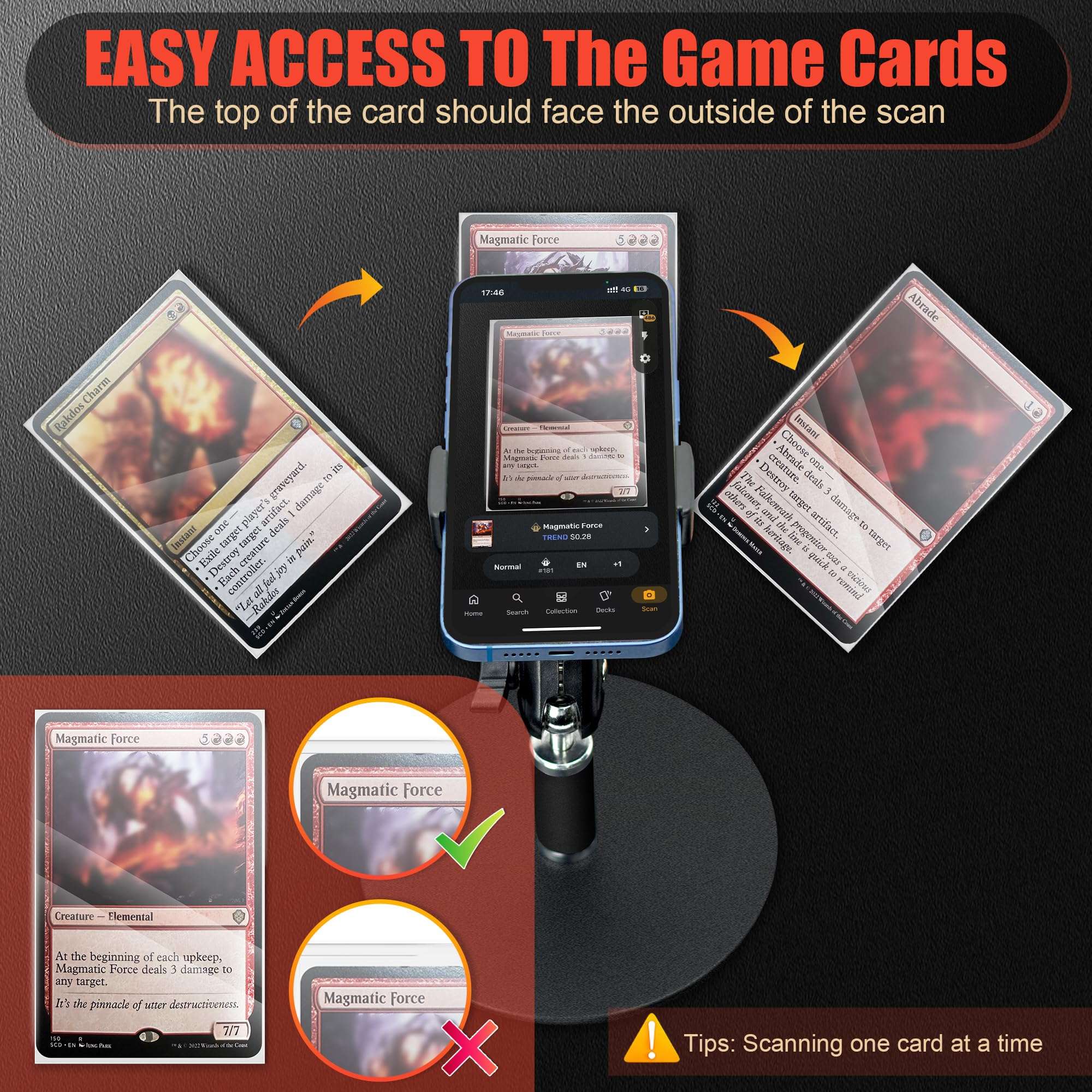 MTG Card Scanner Holder, Card Slinger with Phone Holder and Scanning Pad, Trading Card Scanner Compatible with MTG Card Sleeves for Quick Scanning and Price Verification, Only Available for ManaBox 4