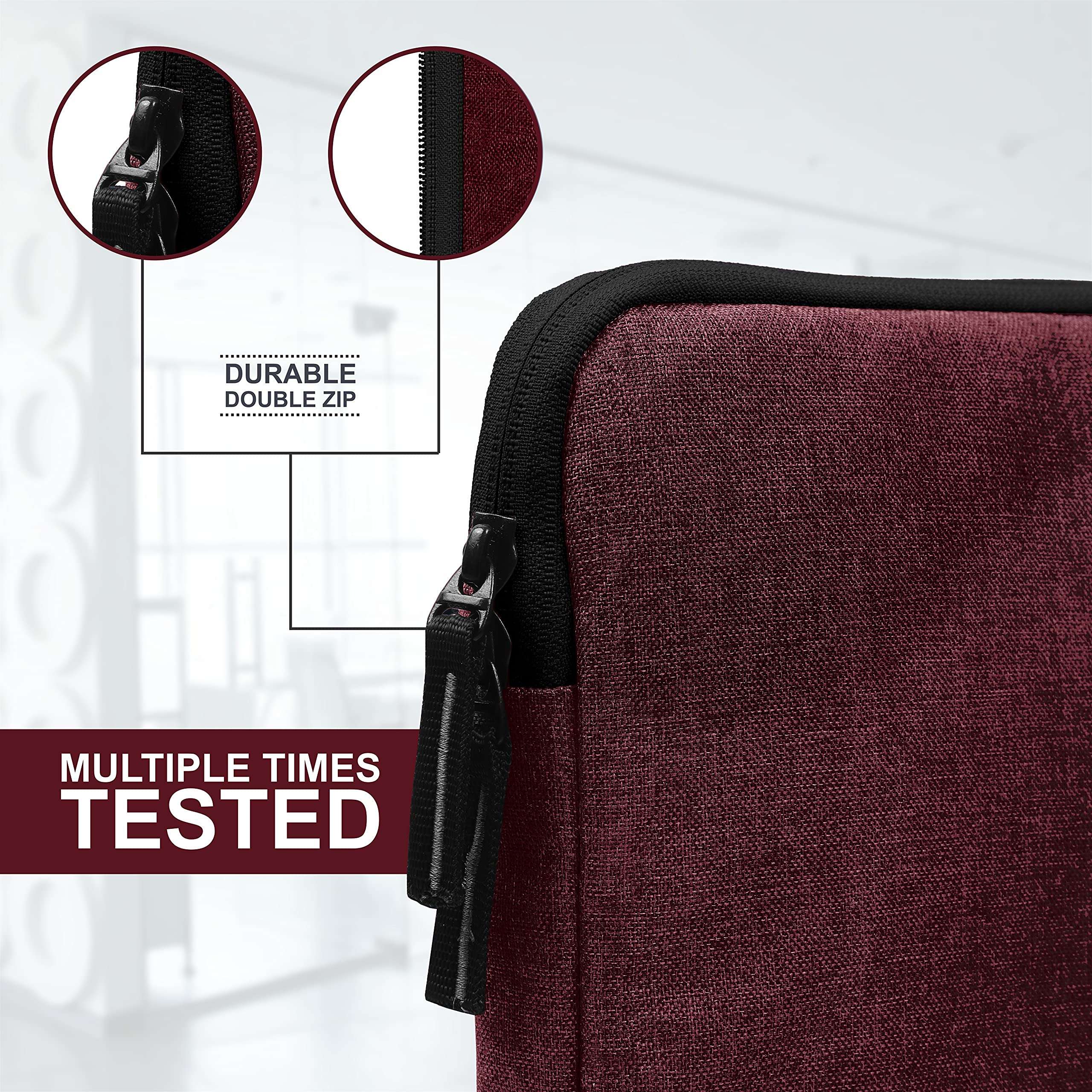 Alifiya Polyester Laptop Sleeve Cover Bag 15.6 Inch with Charger Pouch for MacBook / Lenovo / Dell / Surface Pro / Asus / HP (Maroon_L22, 180 Degree Opening) 5