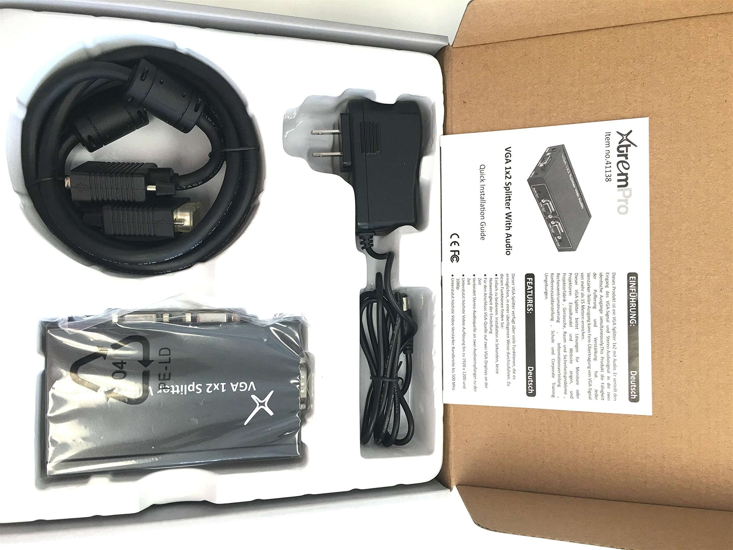 XtremPro VGA Splitter 1x2 Ports, 1 in 2 Out, 15 Pin W/ 3 Audio Ports, Resolution Up to 1920x1200 & 1080P, Amplifier Bandwidth to 500MHz for PC, TV Monitor Projector Screen Sharing - Black (41138) 5