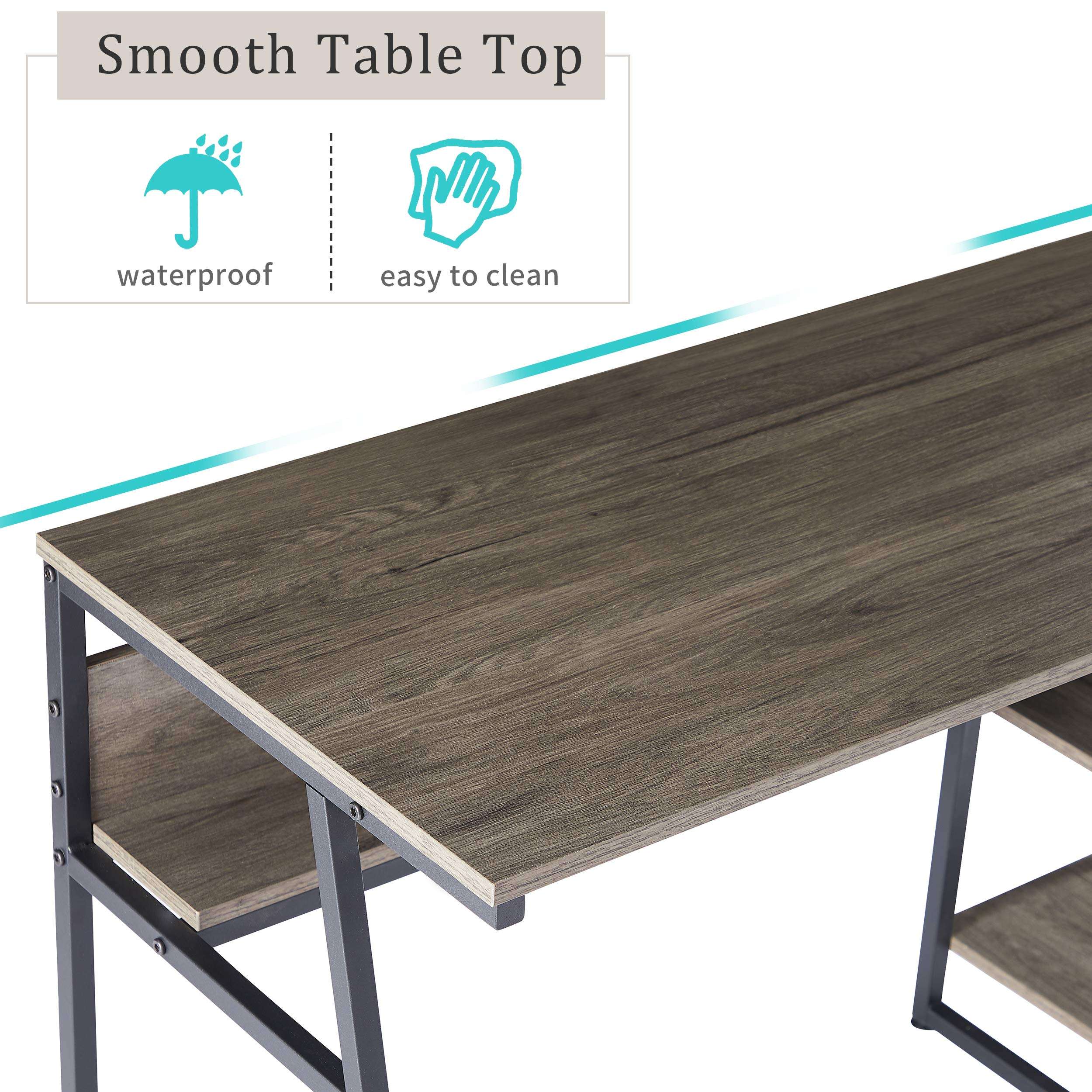 Danxee 81" Two Person Desk with Open Bookshelf and Storage Shelf, Double Computer Desk, Extra Long Workstation Desk, Study Writing Desk for Home Office (Grey Brown) 4