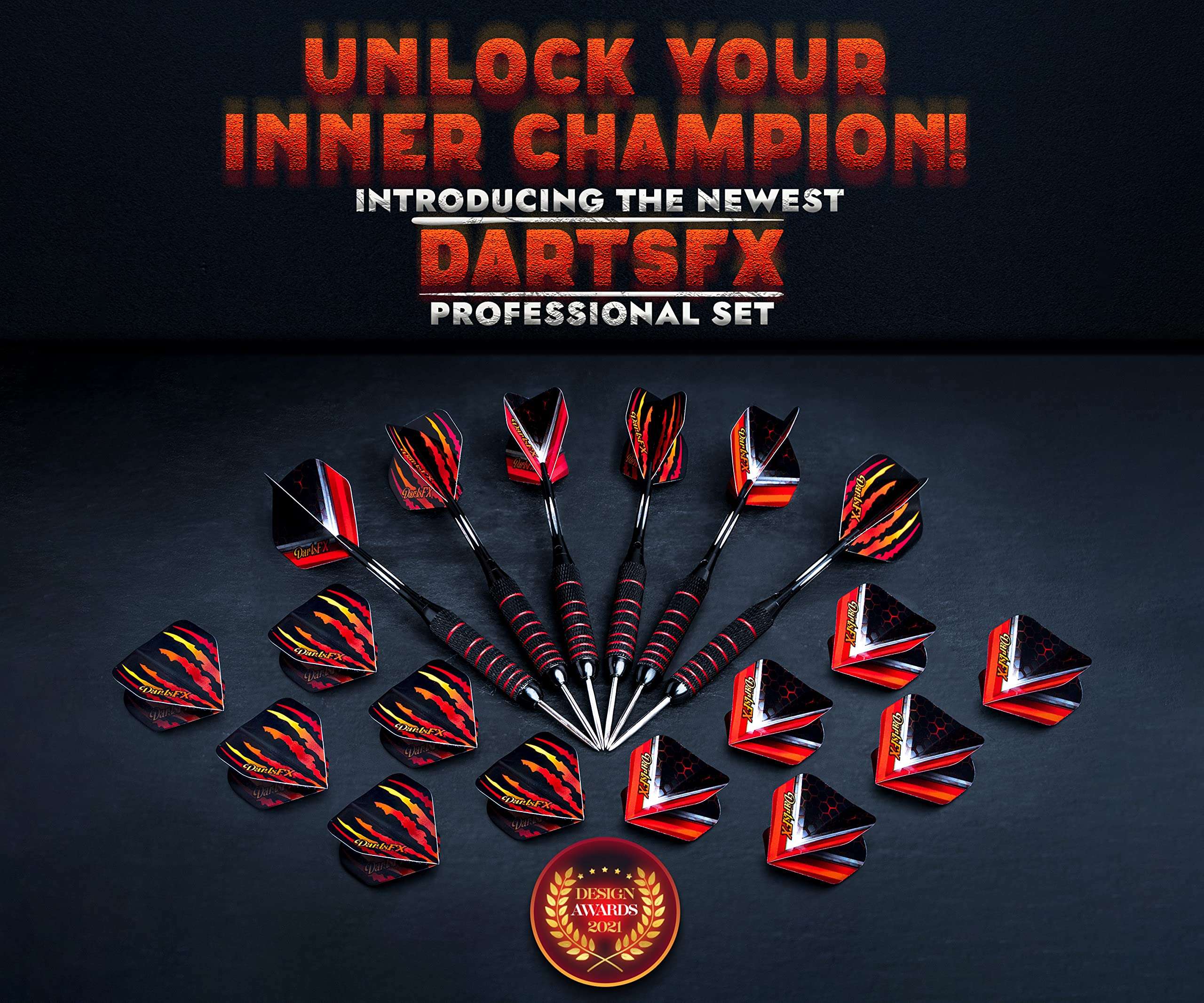 DartsFX Darts Metal Tip Set - 6 * 22 Grams Darts Steel Tip Set Professional, O-Rings Brass Barrels, Aluminum Shafts & Custom Flights Kit for Dartboard Higher Throwing Accuracy - Pro Tipped Dart Pack 2