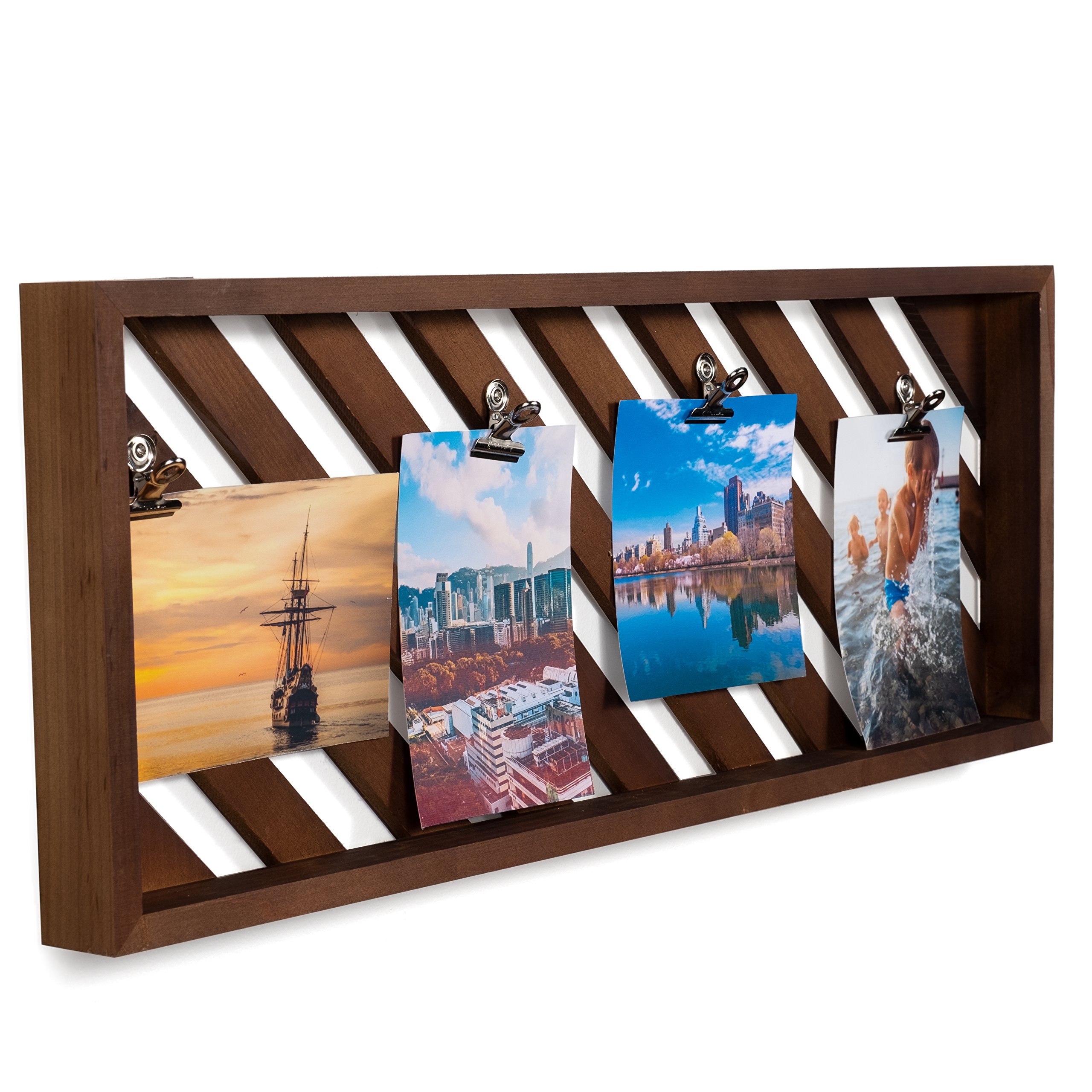 brightmaison Rustic Wood Picture Photo Display Clip Board with Clips 23 Inch Wall Decor Collage Artworks Prints Multi Pictures Hanging Organizer (Walnut)