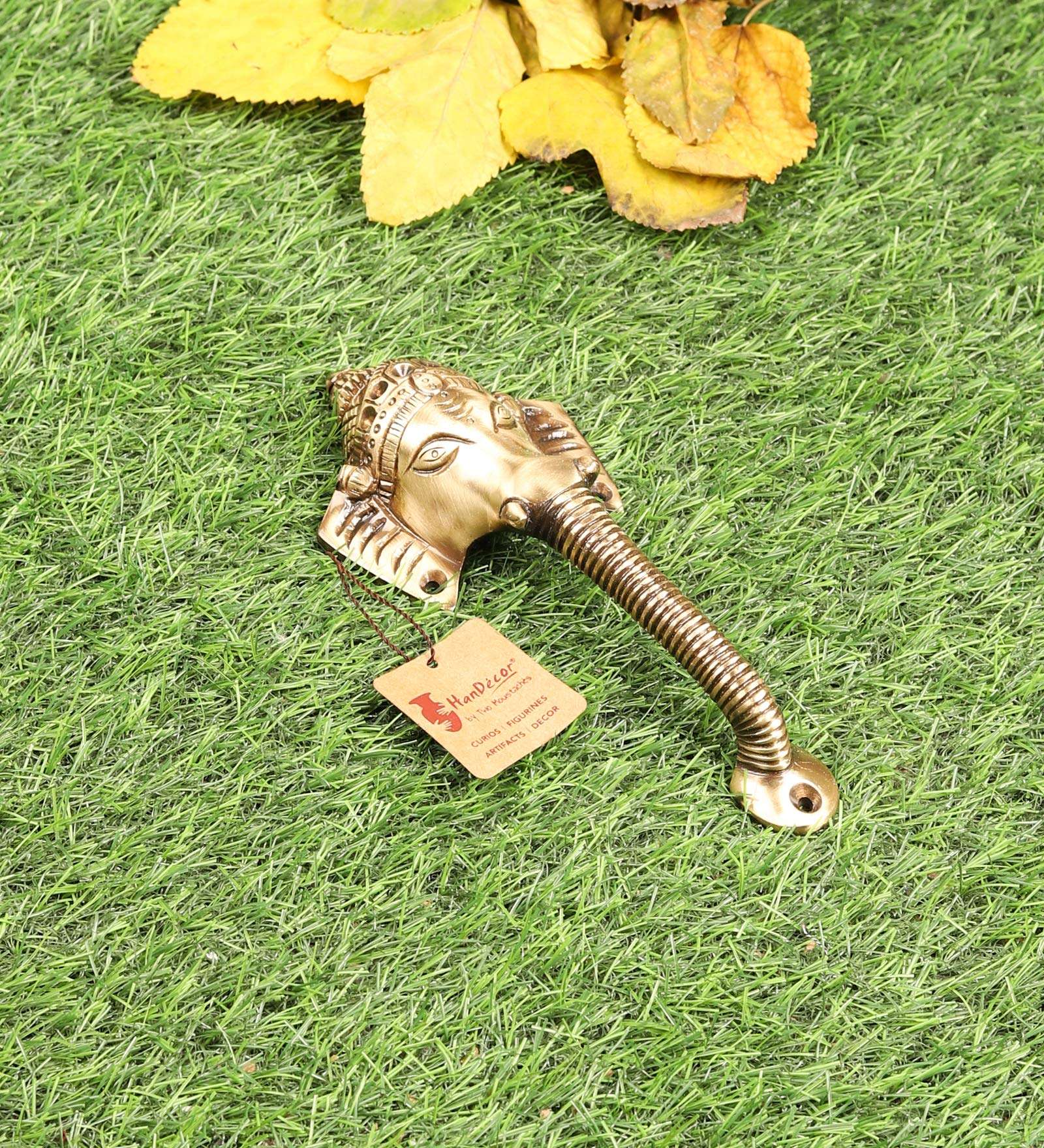 Two Moustaches VZH068 Brass Crown Ganesha Door Handle 4