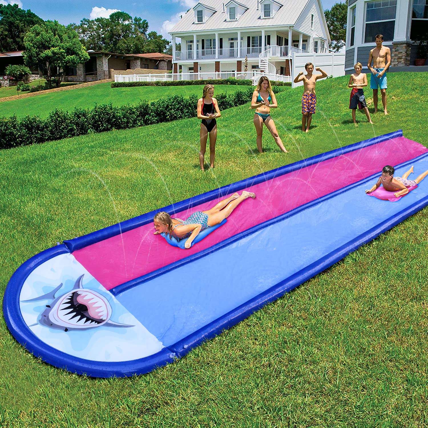 AnanBros Slip and Slide Heavy Duty Inflatable Lawn Water Slide with 2 Bodyboards, 20x6ft 10lb Summer Toy with Sprinkler, Sports Outdoor Garden Backyard Water Play Toys Kids Family Games 4