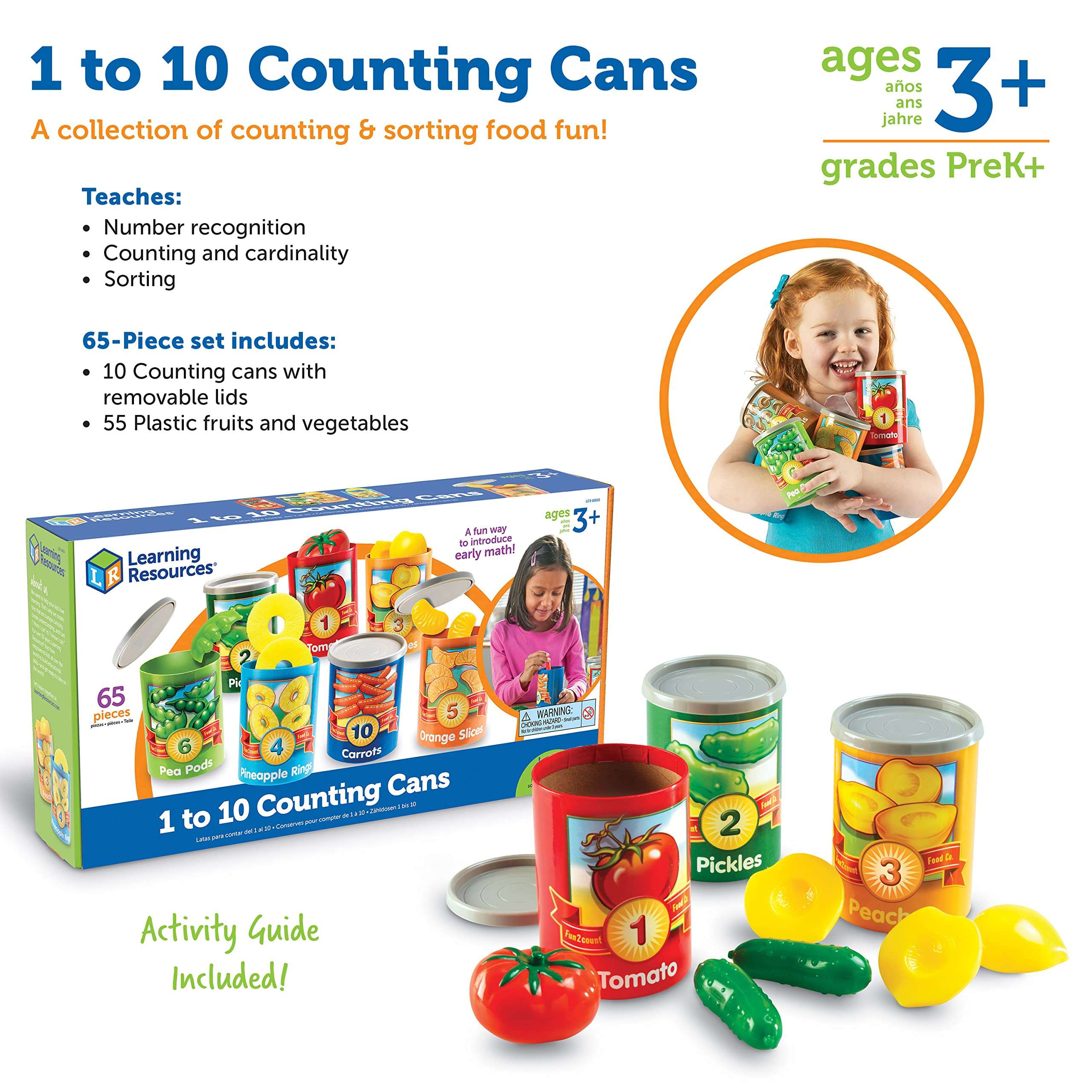 Learning Resources One To Ten Counting Cans - 65 Pieces, Ages 3+ Toddler Learning Toys, Preschool Pretend Play Toys, Supermarket Toys 6