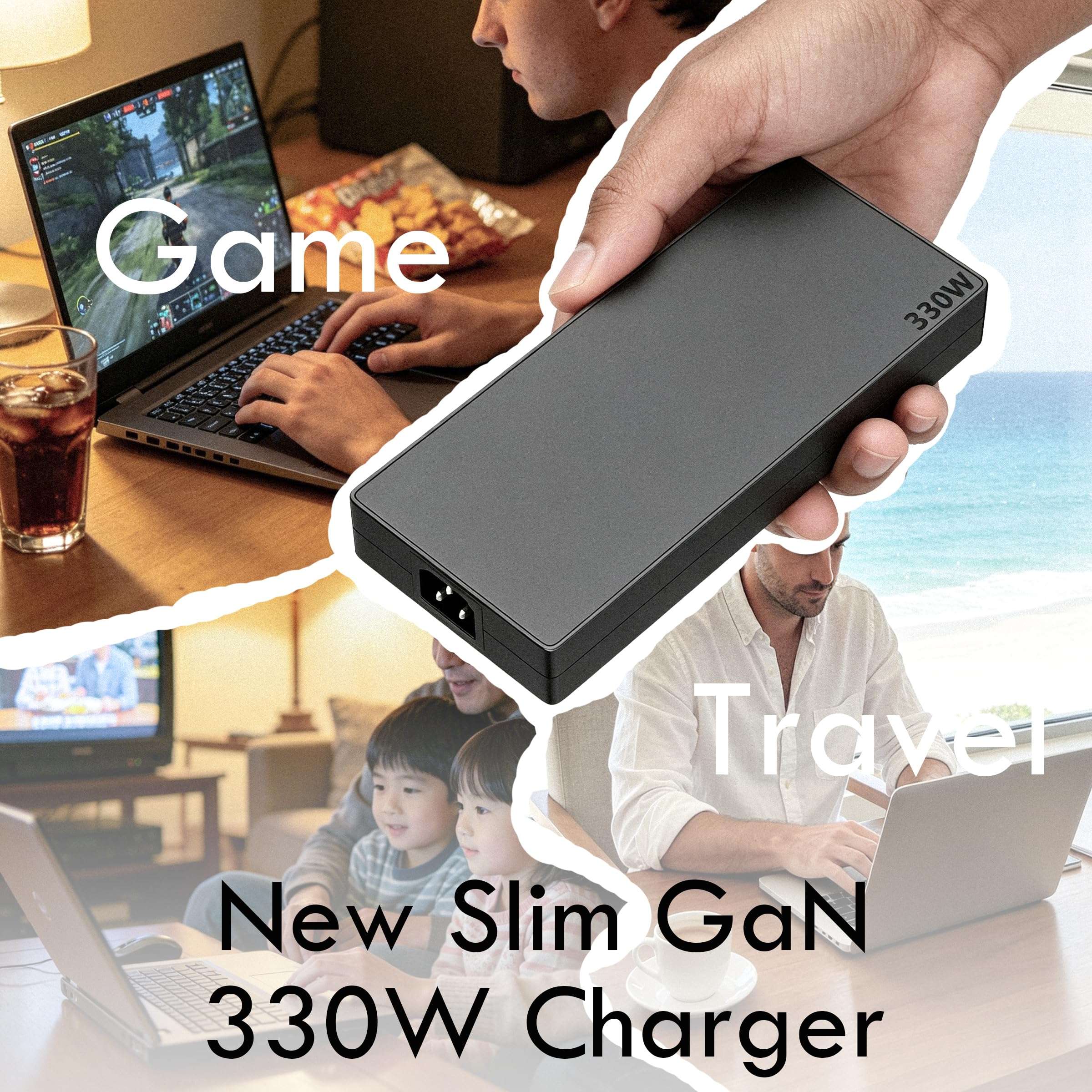 330W 20V 16.5A GaN Slim Gaming Laptop Charger Replacement for Lenovo Legion Pro 9 9i Gen 9 7 7i 5i 5 15 16 17 Yoga AIO 7 16IRX8 16IRX9 16IRX8H 16ARX8H RTX 4070 4080 4090 AC Adapter Power Supply Cord 5