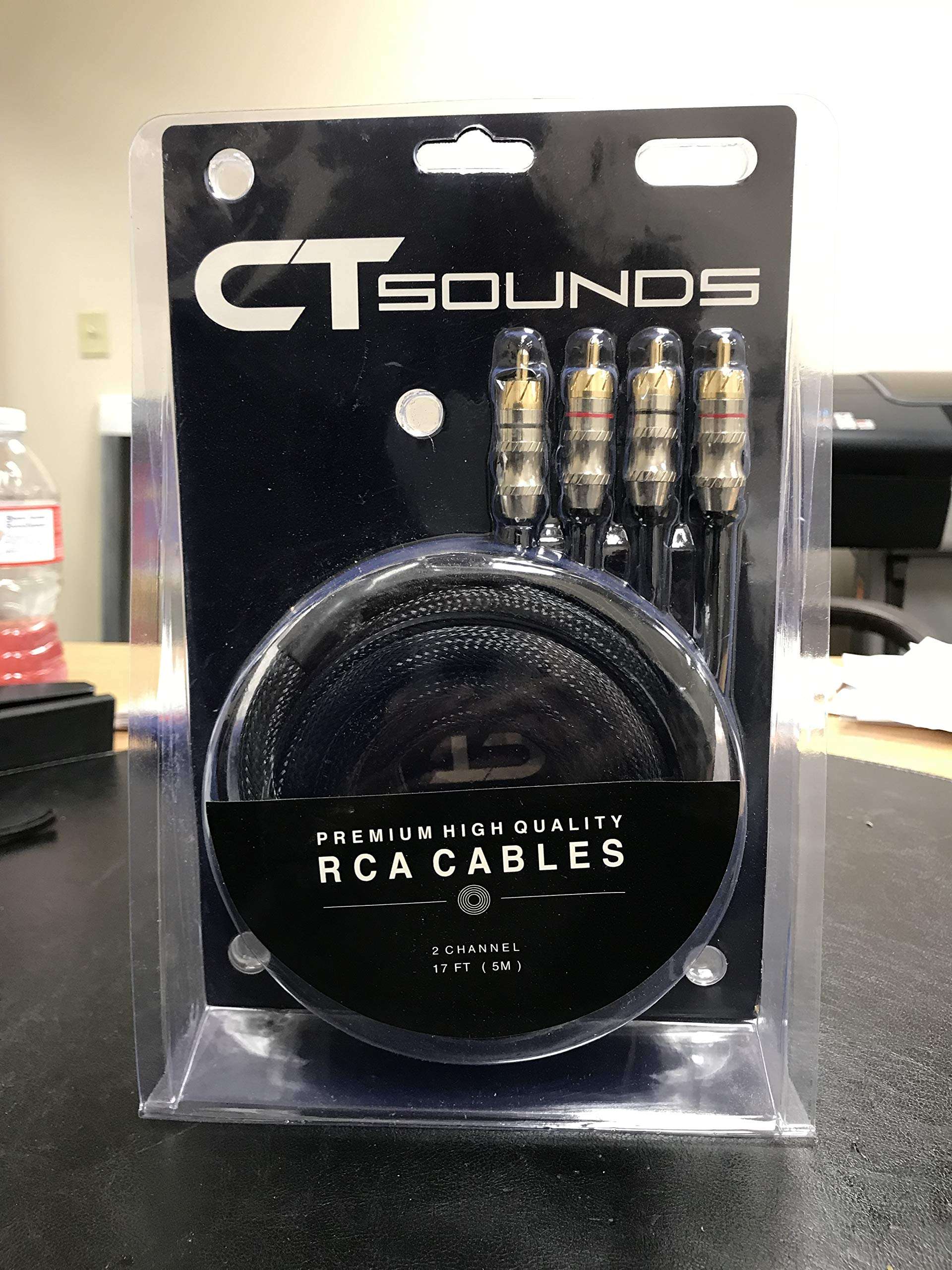 CT Sounds High Quality Car RCA Cable 17 Foot (5M) 2 Channel 2M - 2M (2 Male to 2 Male) Premium Aluminium FOIL OFC Braided Flexible PVC Nylon Outer Braid Black Cables 4