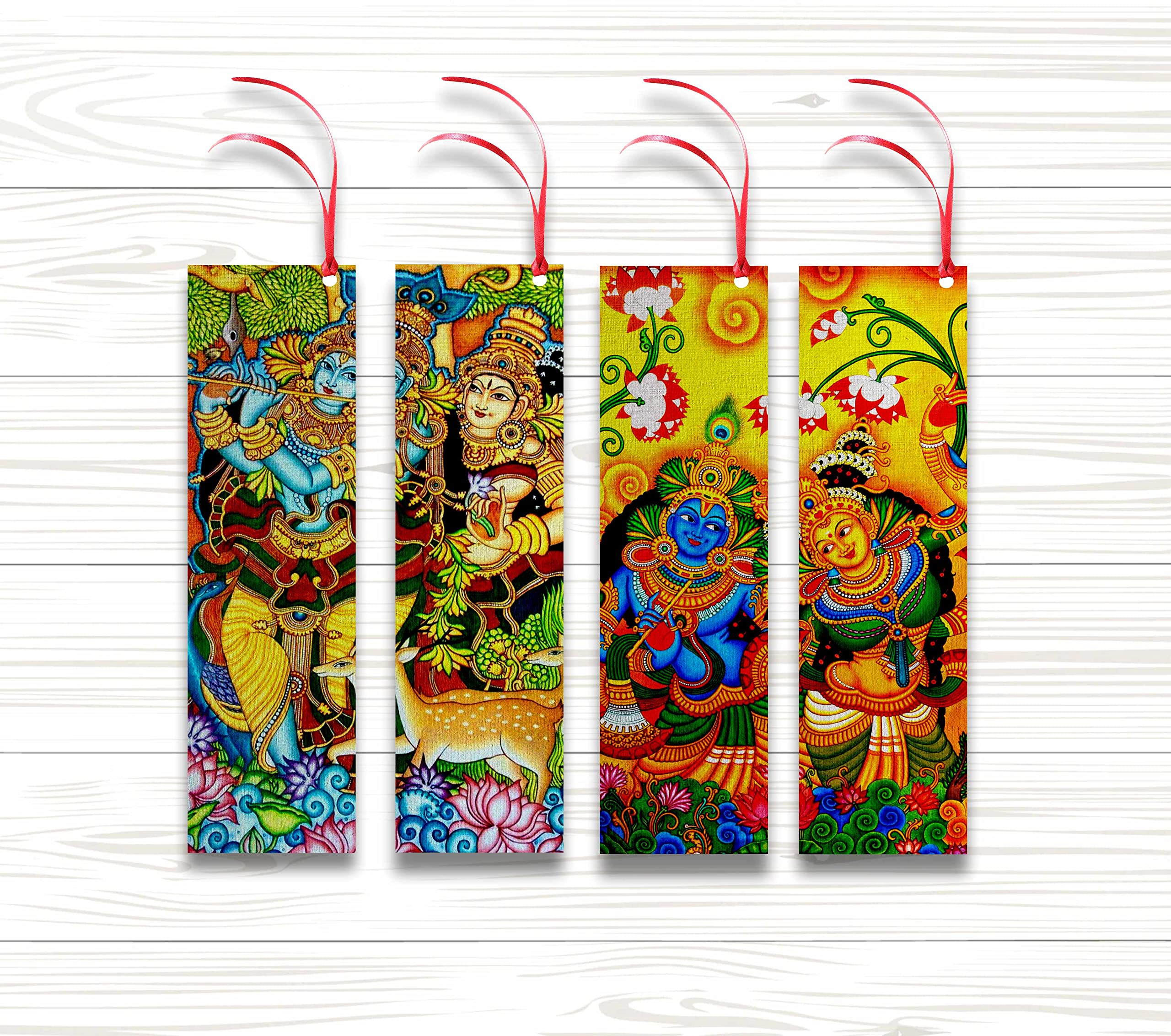 woopme® Set of 4 Beautiful Radha Krishna God Printed Bookmark Boys Girls Students Kids Gift Readers Book Lovers Bookmarks L x H 2 x 7 Inch