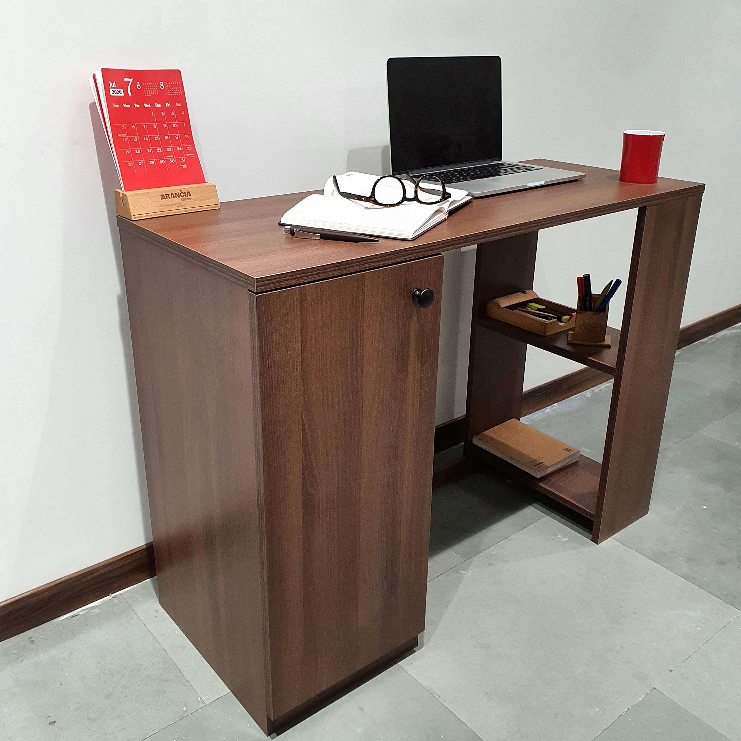 Akshni Atria Office Table, Study Table, Laptop Table, Computer Table, Desk for Home & Office, with 4-Shelves & Closed Cabinet (Mocha Walnut Finish) 1