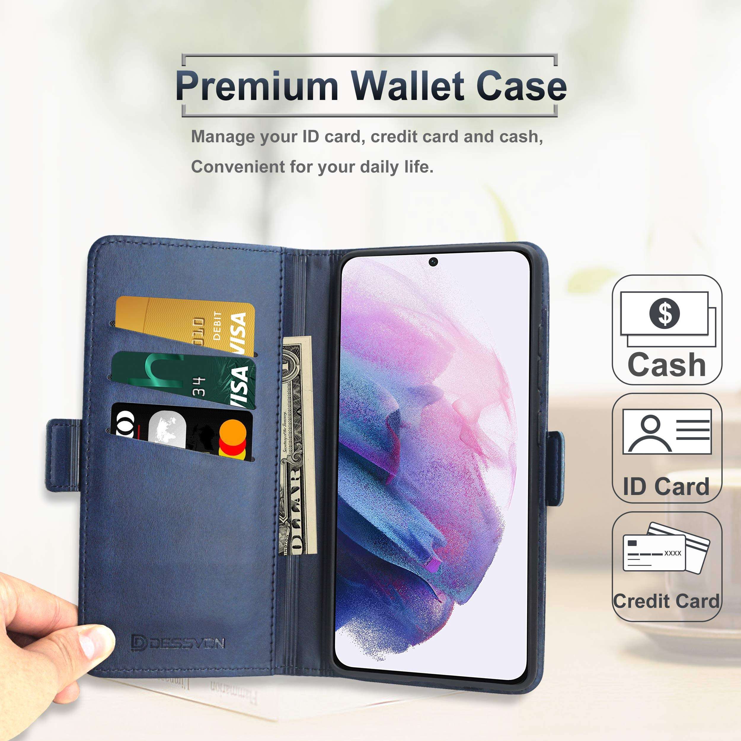 D DESSVON Wallet Case Compatible with Samsung Galaxy S21 Plus, Galaxy S21 Plus Leather Flip Case with Card Holder Kickstand Magnetic Buckle Phone Case Compatible for Samsung Galaxy S21 Plus 5G Blue 2