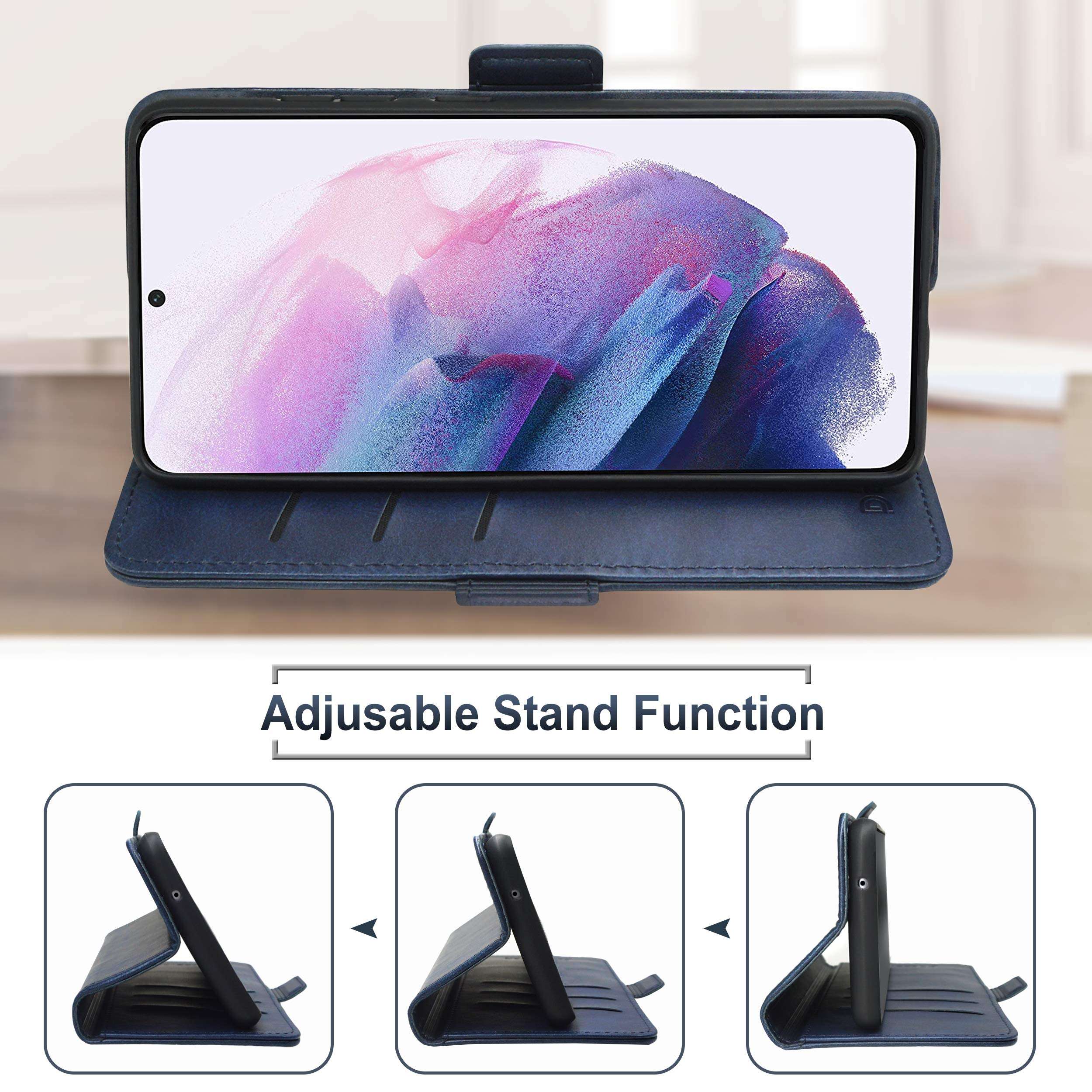 D DESSVON Wallet Case Compatible with Samsung Galaxy S21 Plus, Galaxy S21 Plus Leather Flip Case with Card Holder Kickstand Magnetic Buckle Phone Case Compatible for Samsung Galaxy S21 Plus 5G Blue 4