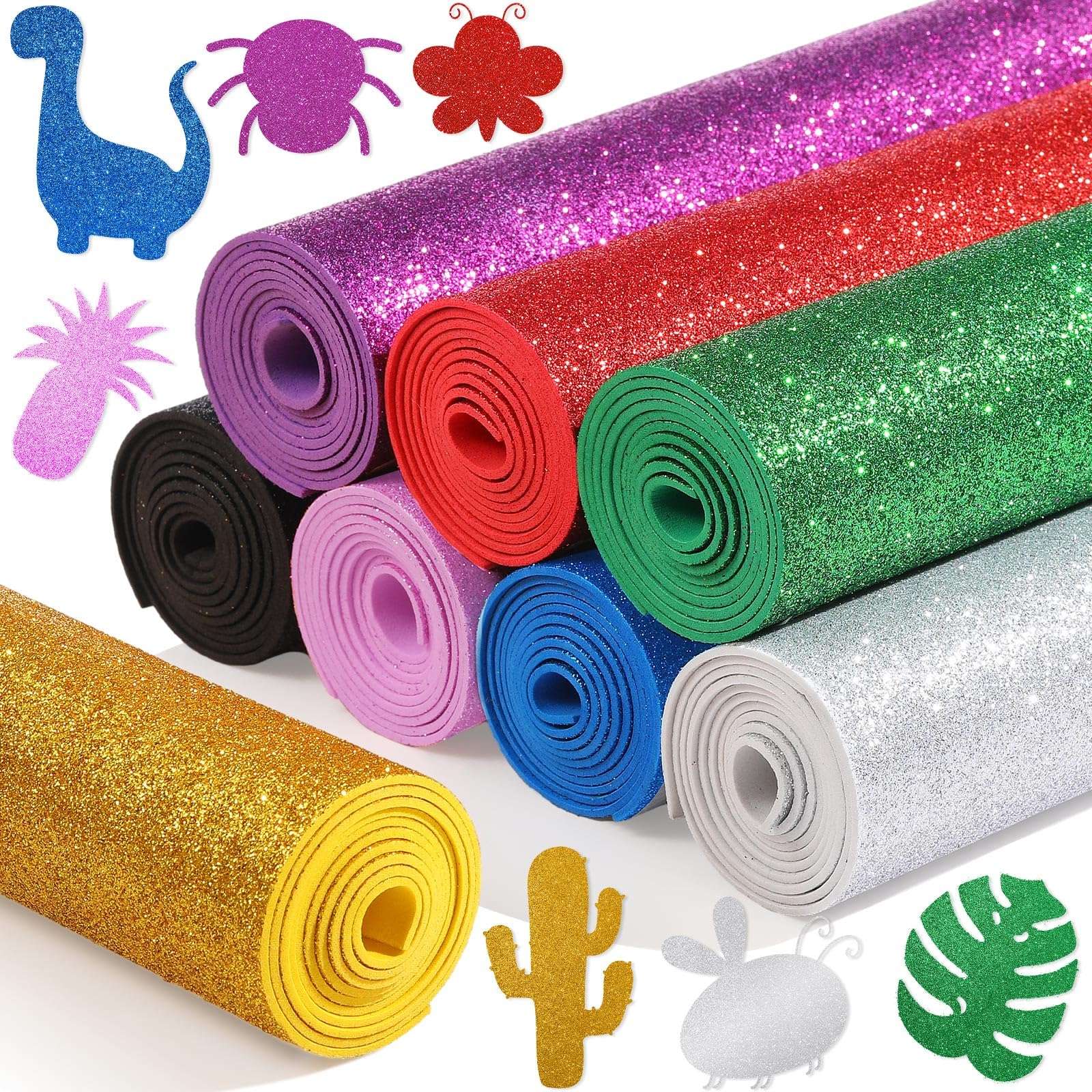 Fainne 8 Pcs Craft Foam Sheet Roll, 39''x13'' Colorful EVA Foam Sheet for Craft Classroom Bulletin Board Cutout Hanging Decor Wedding Favors DIY Projects(2 mm Thick,Glitter Colors)