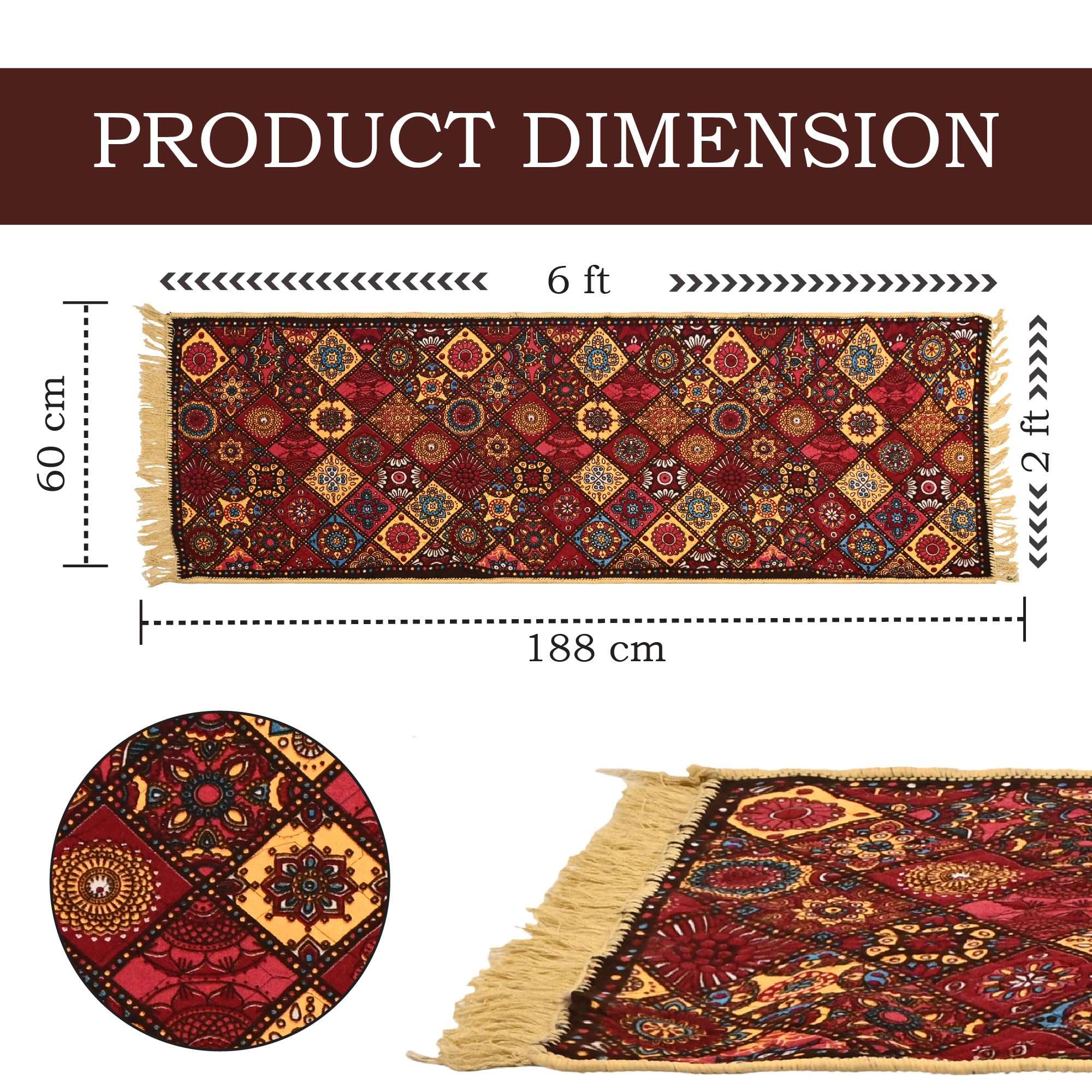 Kuber Industries 2x6 Feet Shaneel Bed Side Runner For Kitchen | Easy To Clean & Multipurpose Runner For Home, Bedroom & Living Room | Rangoli Print - Multi Colour 4