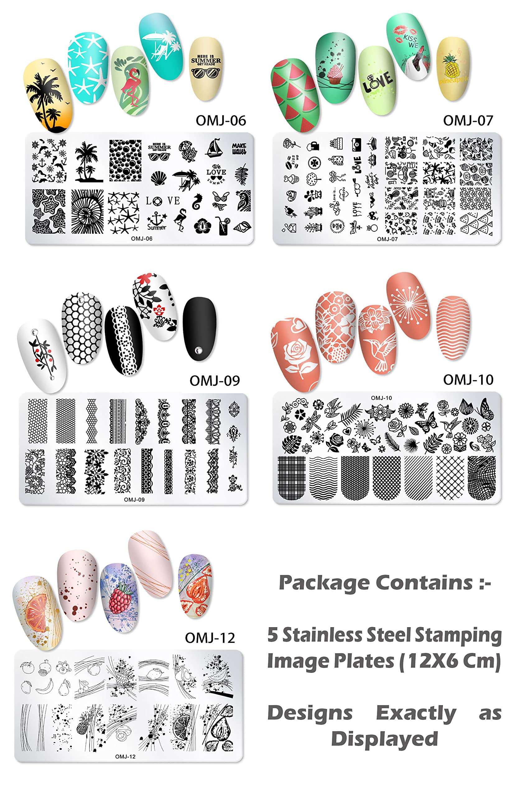 Lifestyle-You Nail Stamping Kit With 5 Rectangular Steel Image Plates, Silicone Stamper & Scraper & Stamping Nail Polish KIT G 3