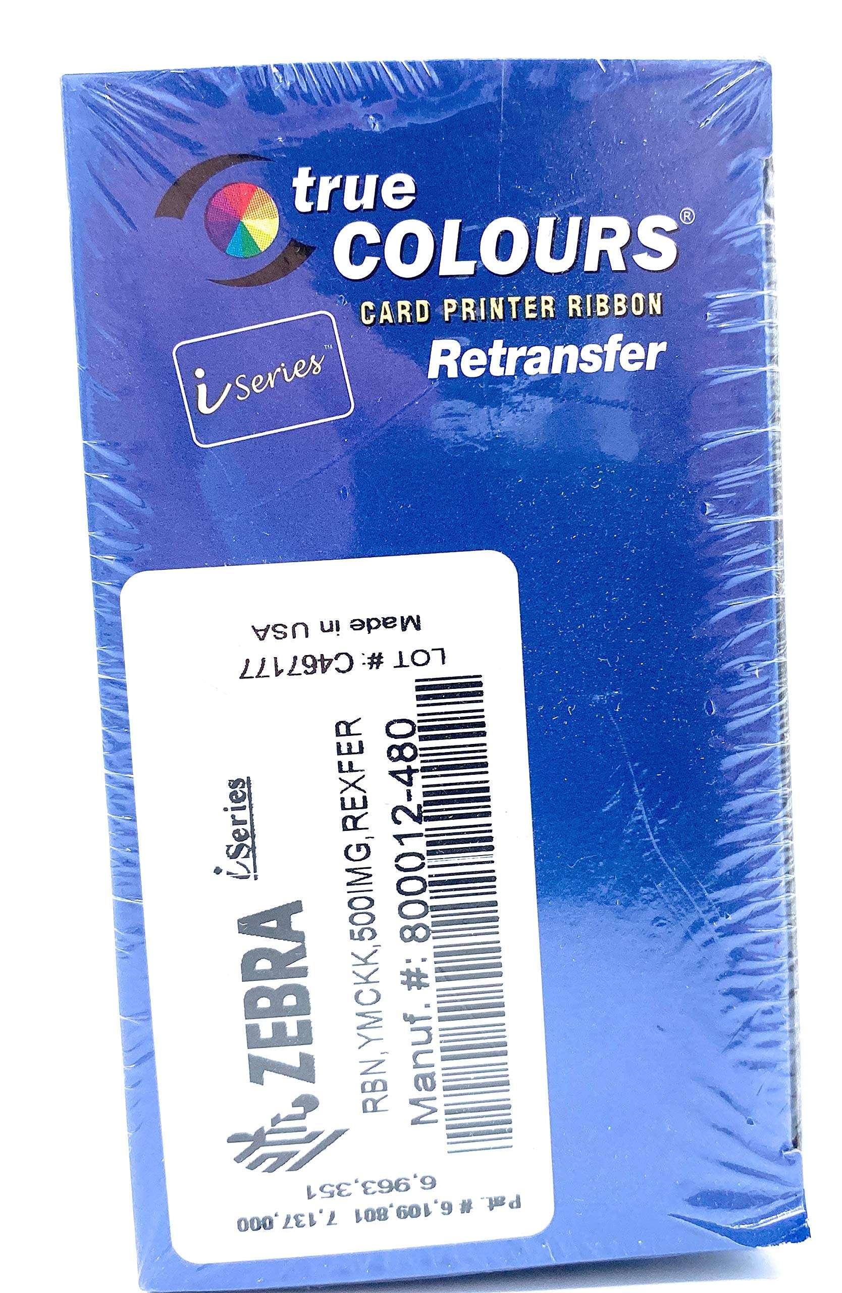 Zebra Technologies 800012-480 YMCK True Colors I Series Color 5 Panel Ribbon, ZXP Series 8 Compatible, 500 Labels per Roll 4