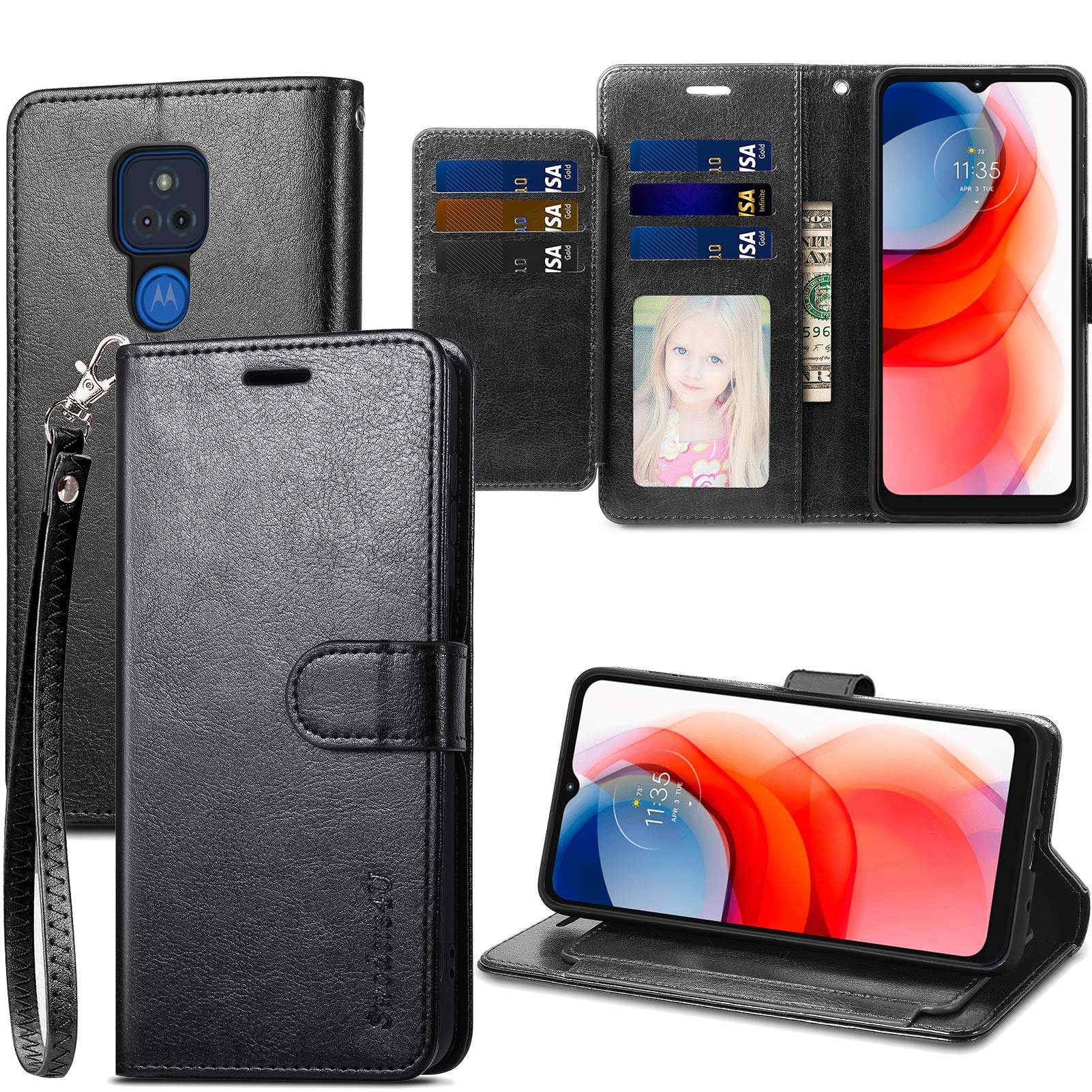 Swoders for Moto G Play 2021 Wallet Case, PU Leather with Card Holder Shockproof Soft TPU Interior Magnetic Closure Full Protection Compatible with Motorola Moto G Play 2021 - Black 1