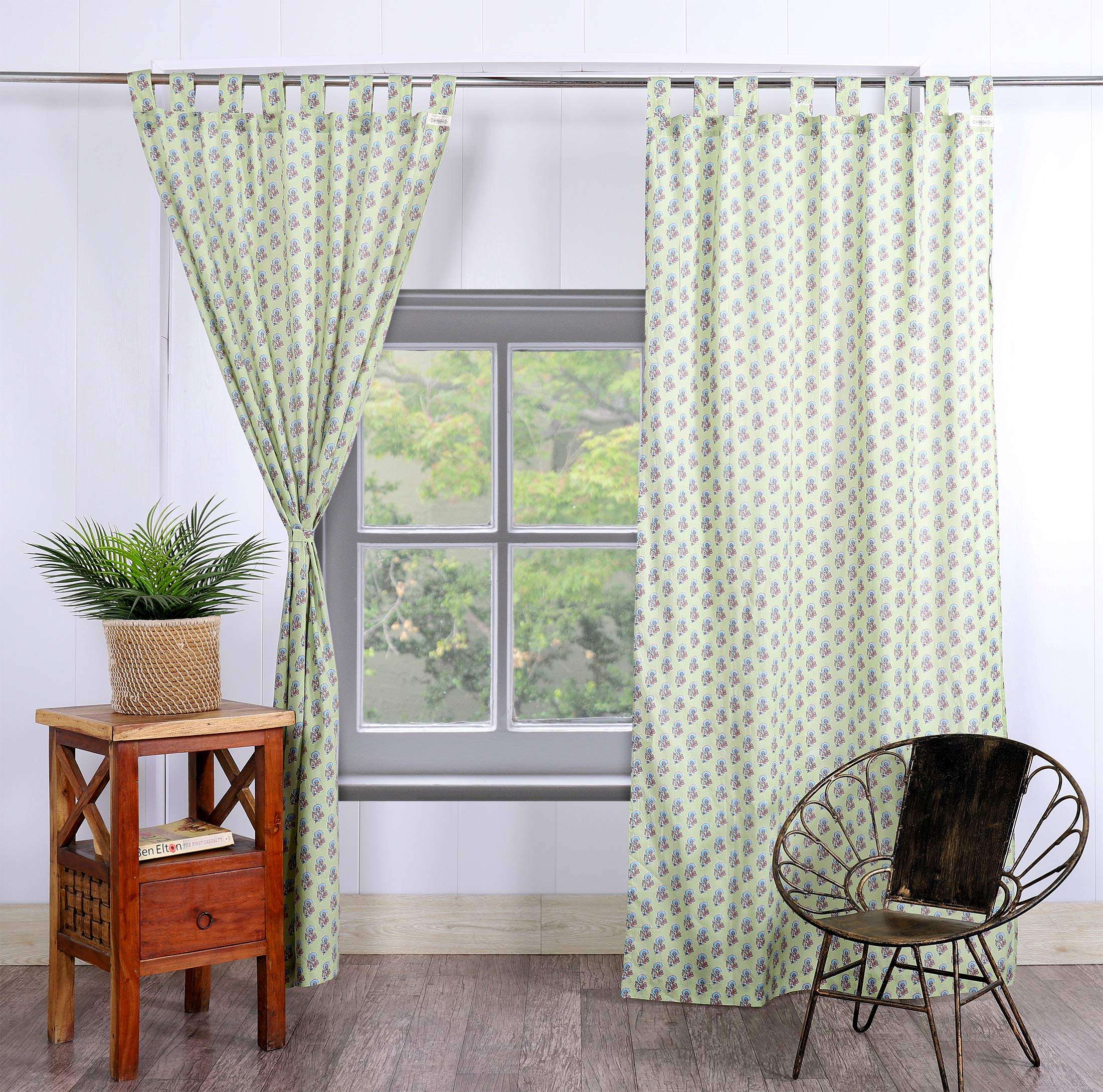 Ravaiyaa - Attitude is everything Hand Block Printed Cotton Parde Door Curtain Drapery Valance (Set of 2 Pcs) -7ft (Olive Green Turquoise Floral) 4