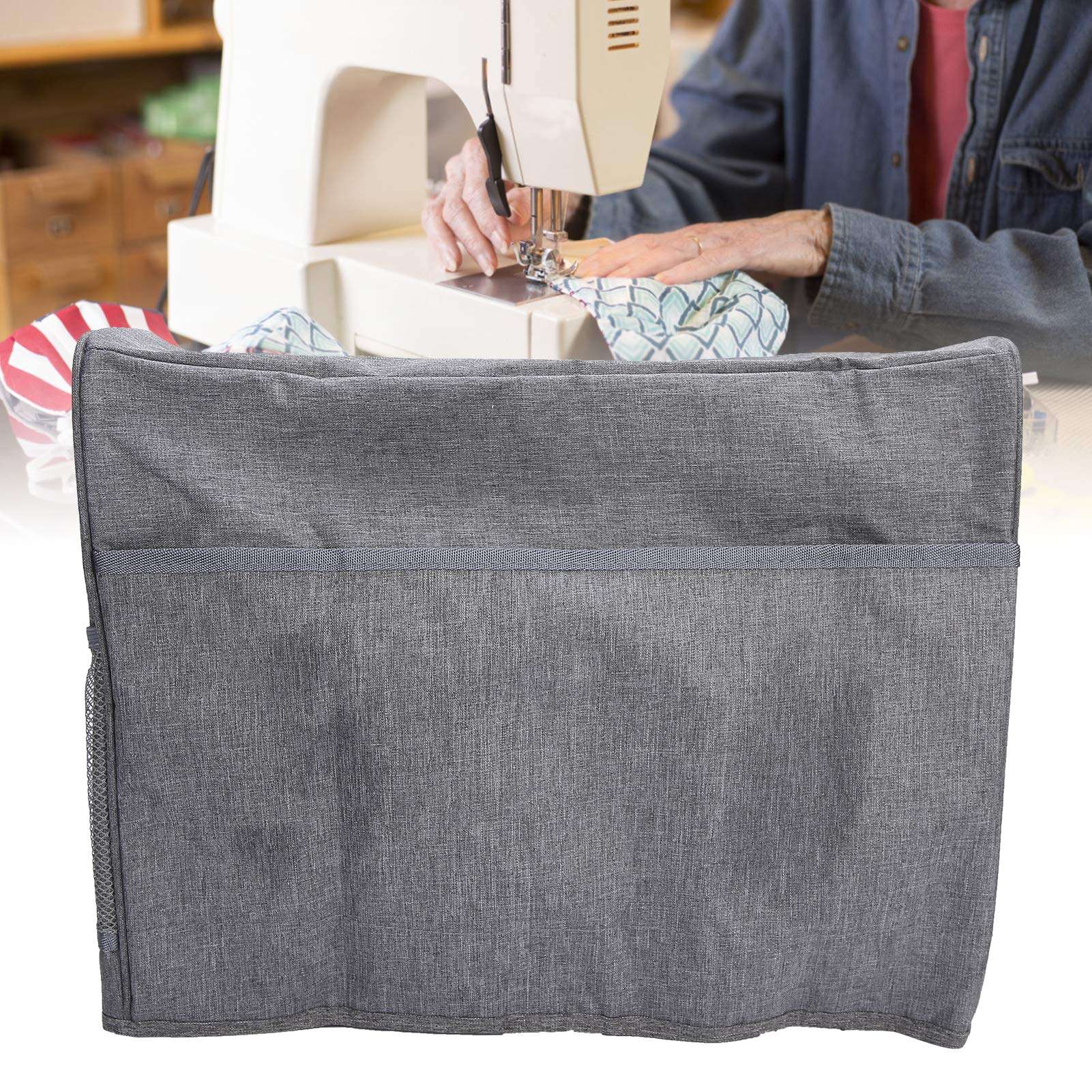 Sewing Machine Supplies, Gray Fashionable Dust‑Proof Sewing Machine Protector with Storage Pocket for Sewing Lovers for Friends 3