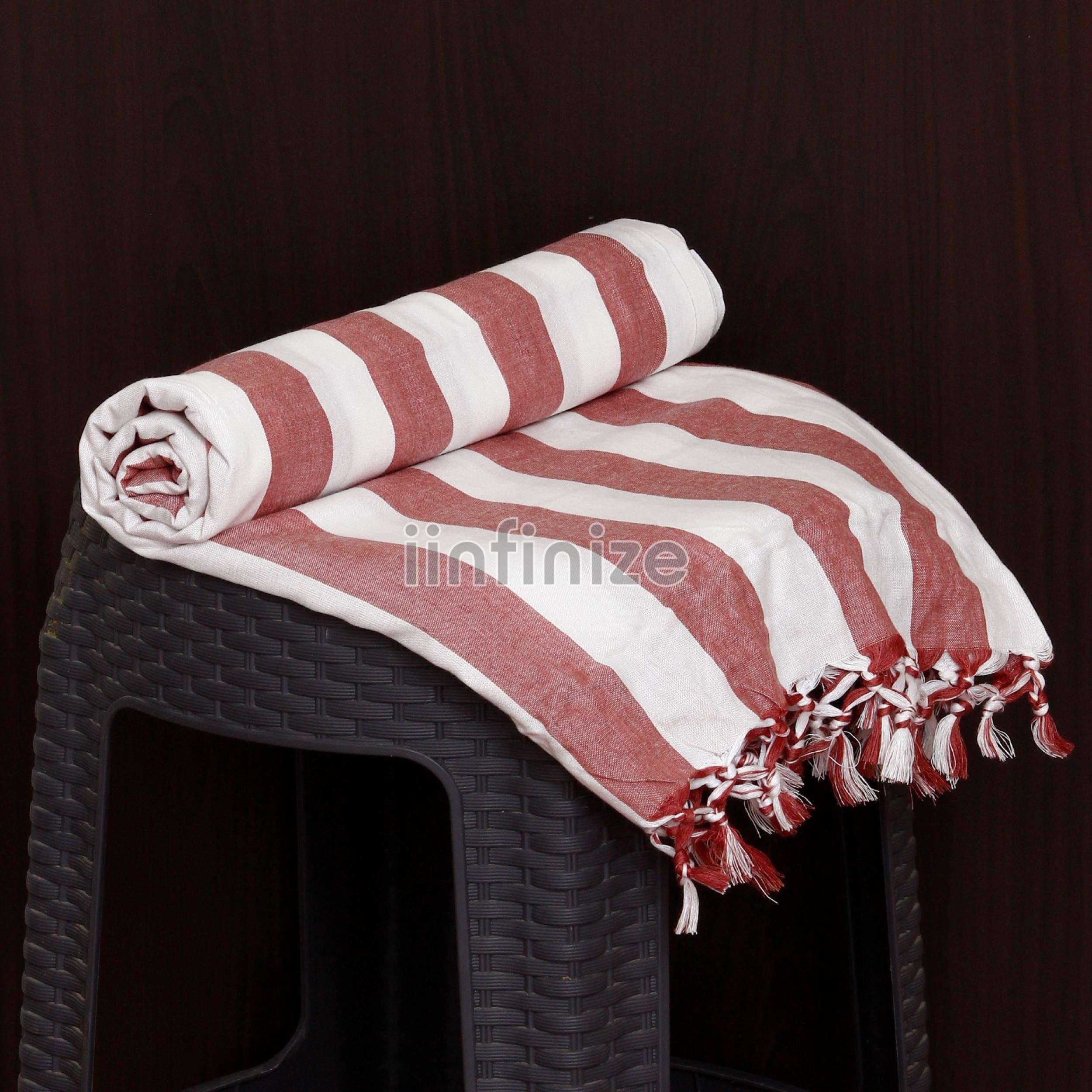 iinfinize Luxurious Cotton Chadar Bohemian Handloom Chadar Bedding Bedspread Chadar Long Lasting Authenthic Chadar | 50X90 Inch | White & Peach 4